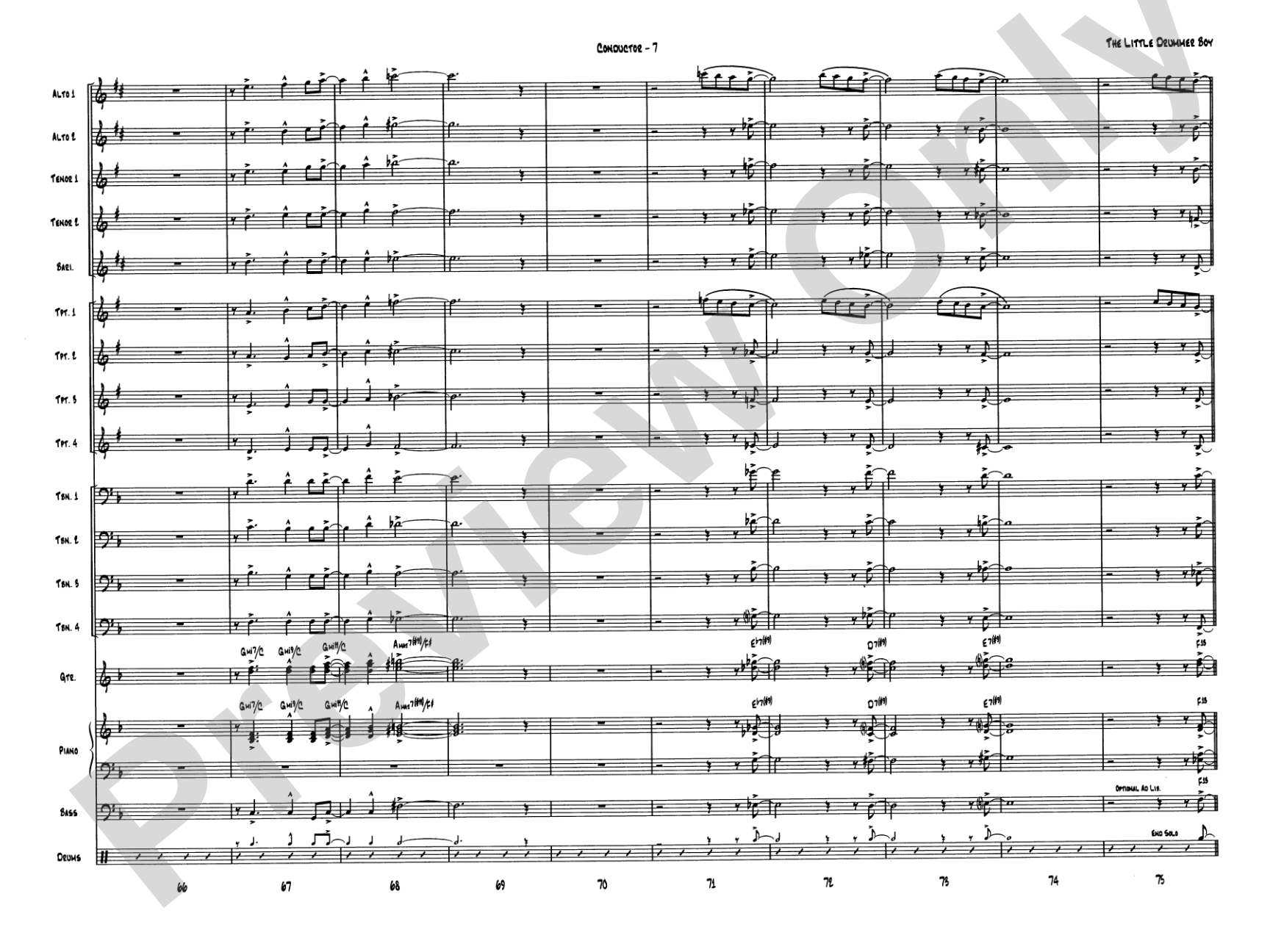 The Little Drummer Boy: Jazz Ensemble Conductor Score & Parts