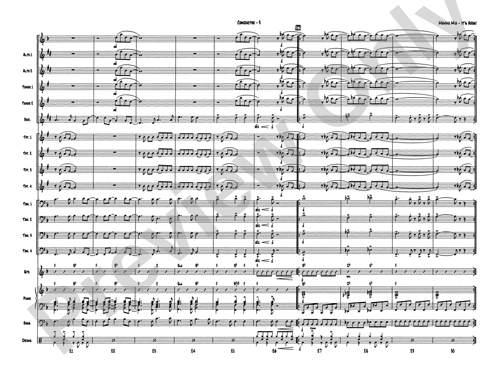Mamma Mia -- It's ABBA!: Jazz Ensemble Conductor Score & Parts