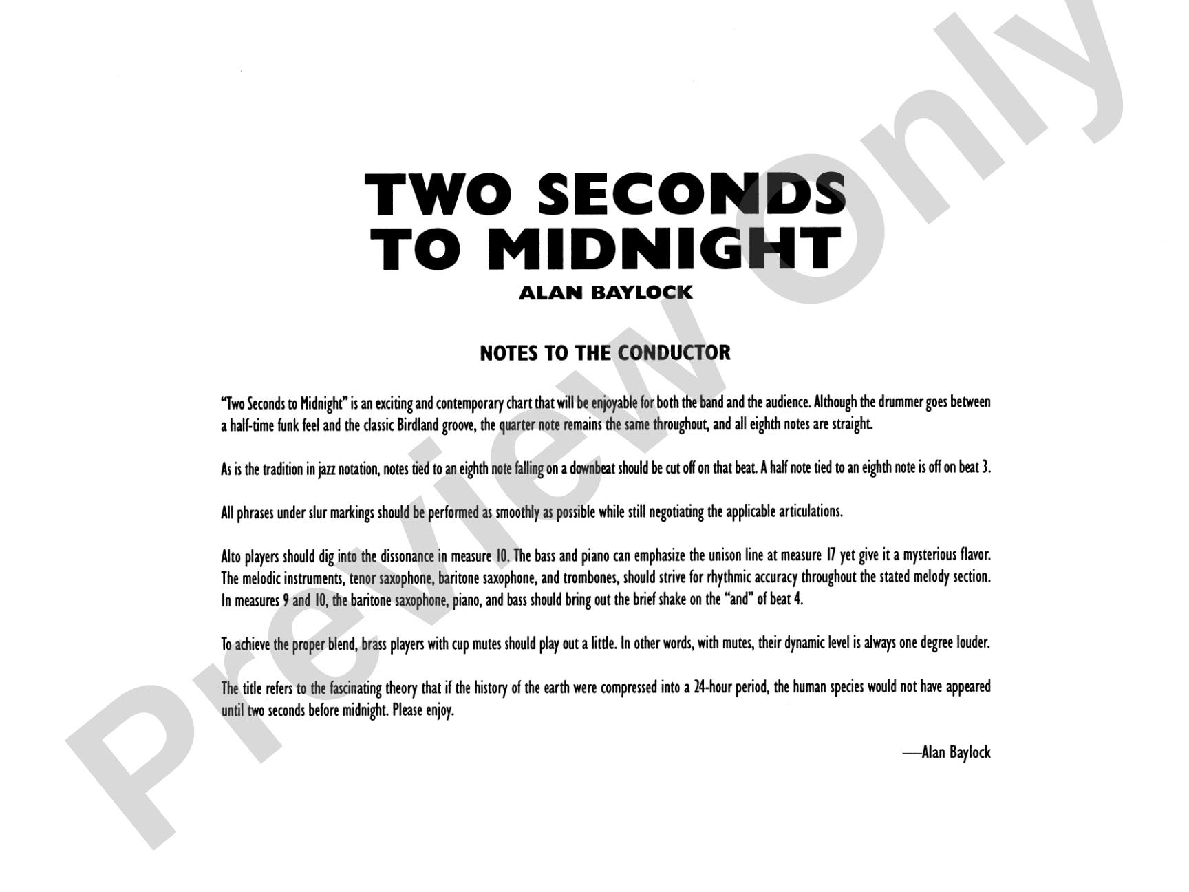 Two Seconds to Midnight: Jazz Ensemble Conductor Score & Parts