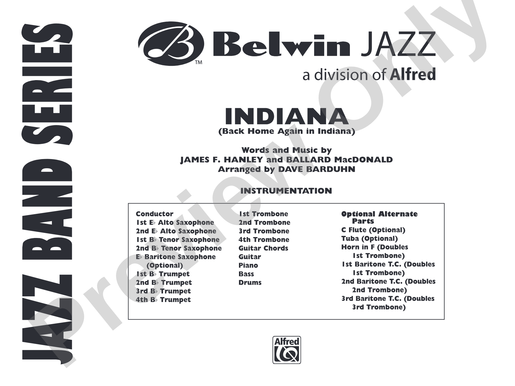 Indiana (Back Home Again in Indiana): Jazz Ensemble Conductor Score & Parts