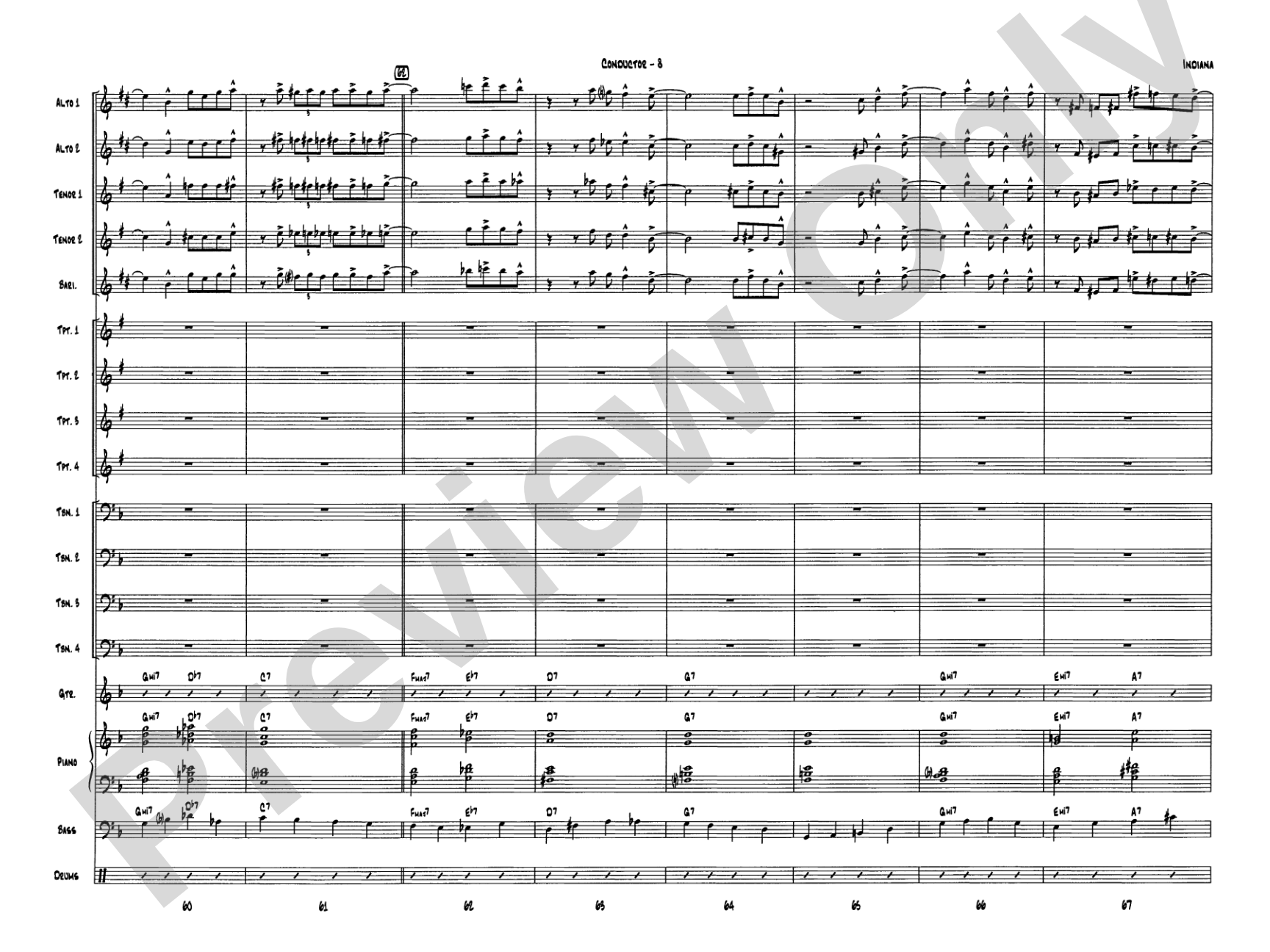 Indiana (Back Home Again in Indiana): Jazz Ensemble Conductor Score & Parts