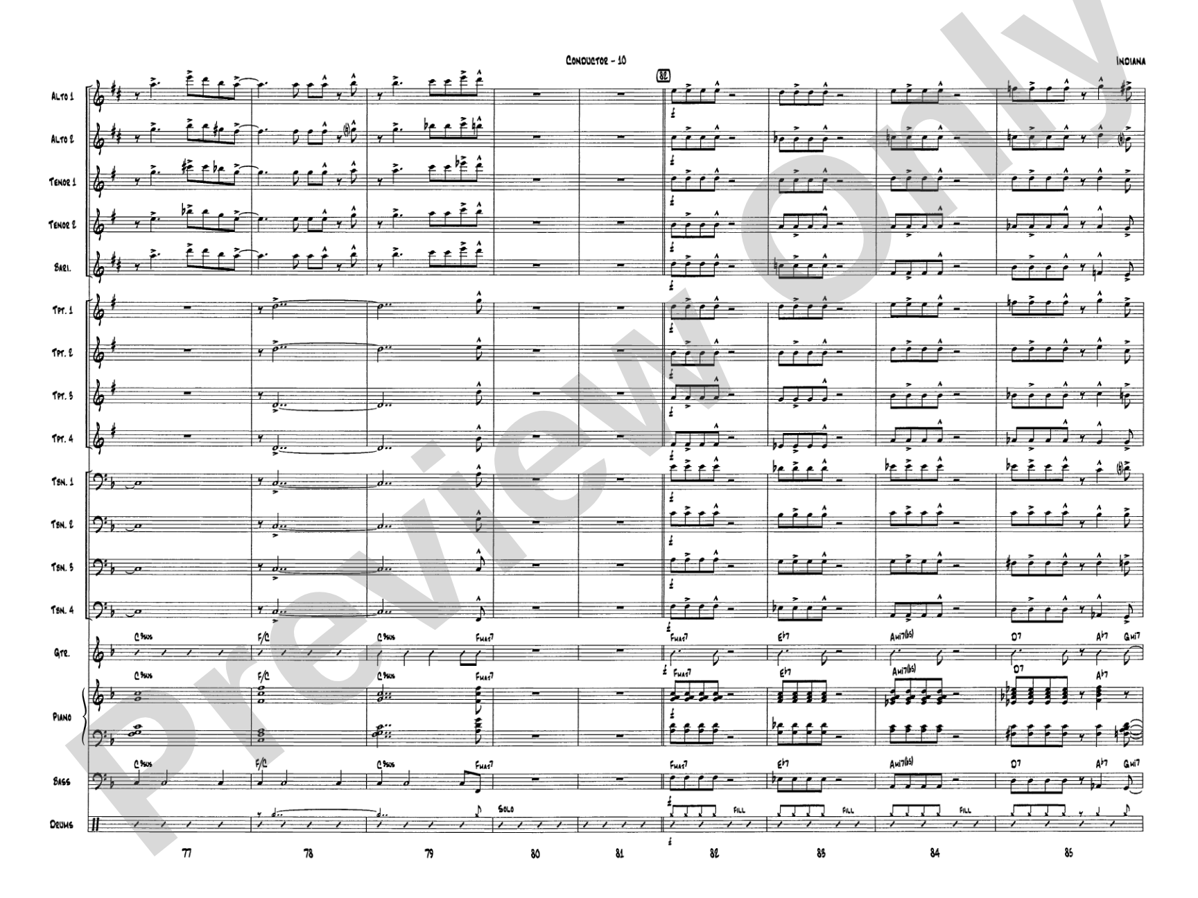 Indiana (Back Home Again in Indiana): Jazz Ensemble Conductor Score & Parts
