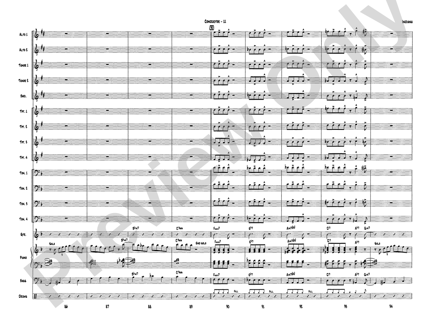Indiana (Back Home Again in Indiana): Jazz Ensemble Conductor Score & Parts