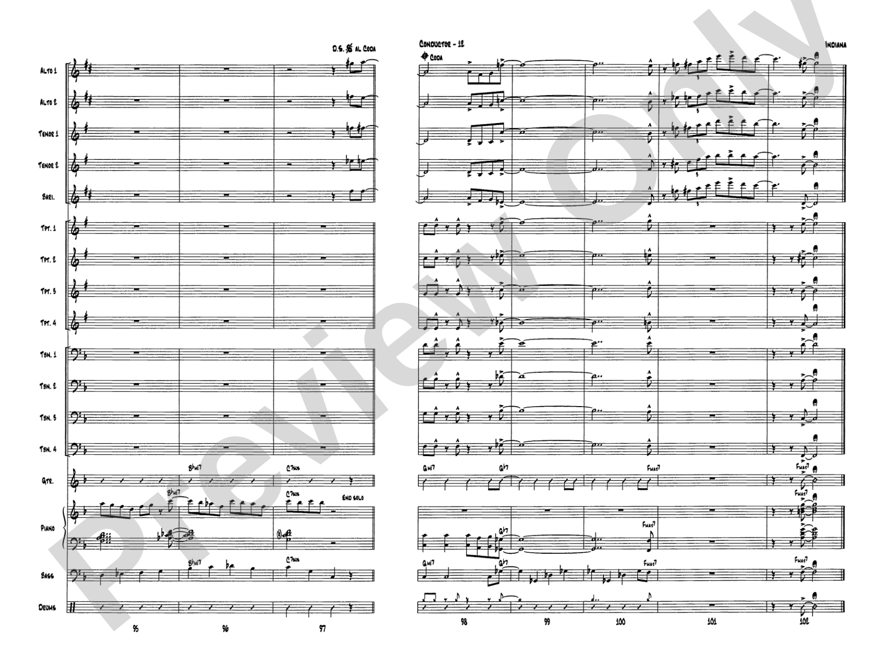 Indiana (Back Home Again in Indiana): Jazz Ensemble Conductor Score & Parts