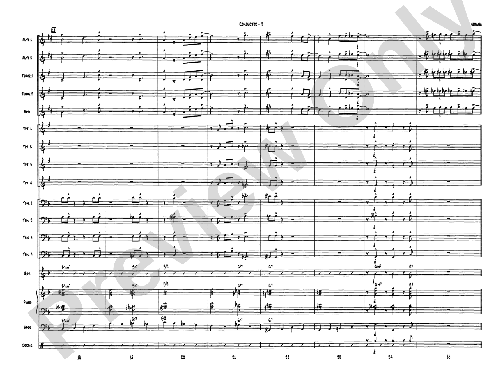 Indiana (Back Home Again in Indiana): Jazz Ensemble Conductor Score & Parts
