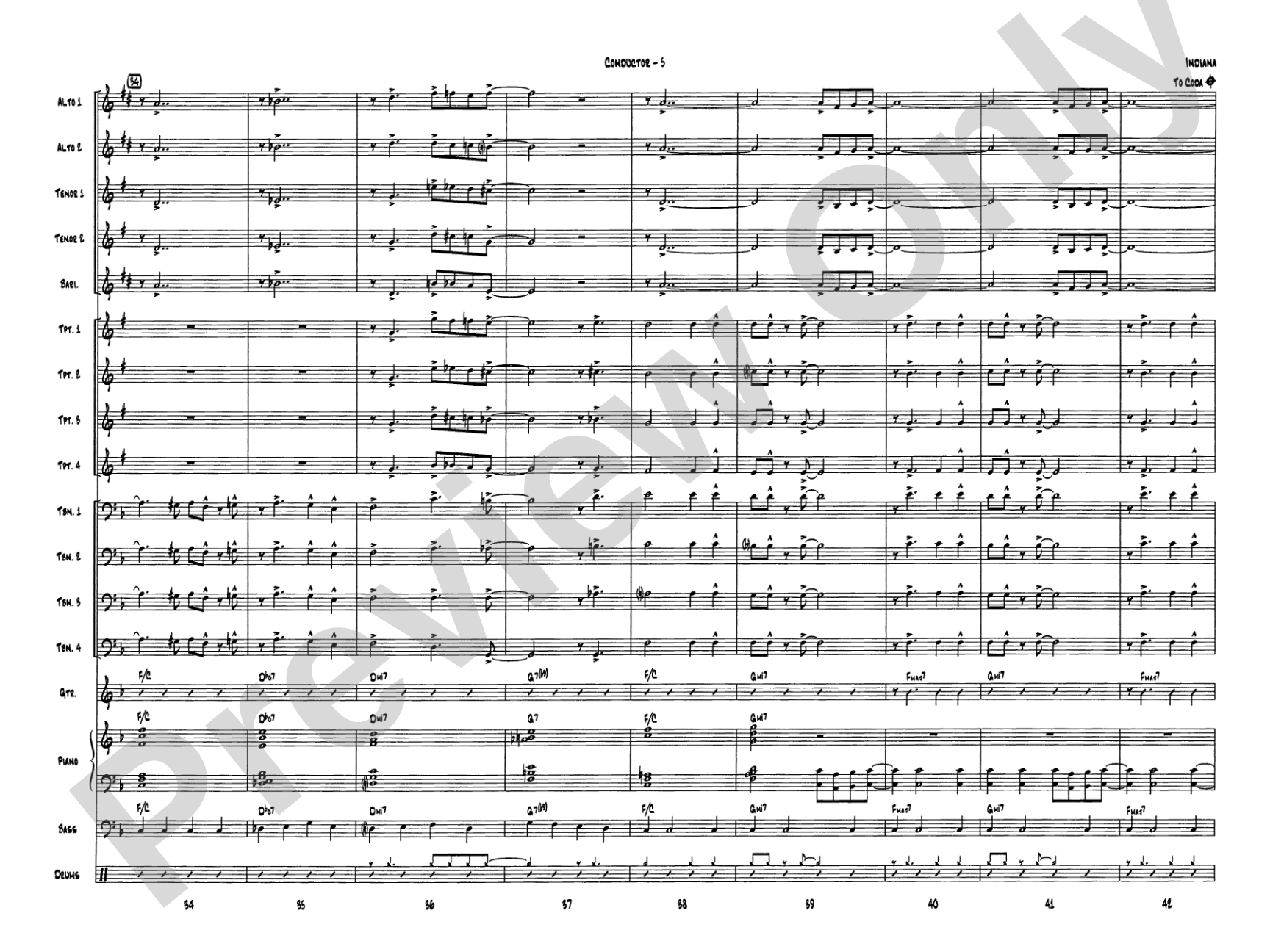 Indiana (Back Home Again in Indiana): Jazz Ensemble Conductor Score & Parts