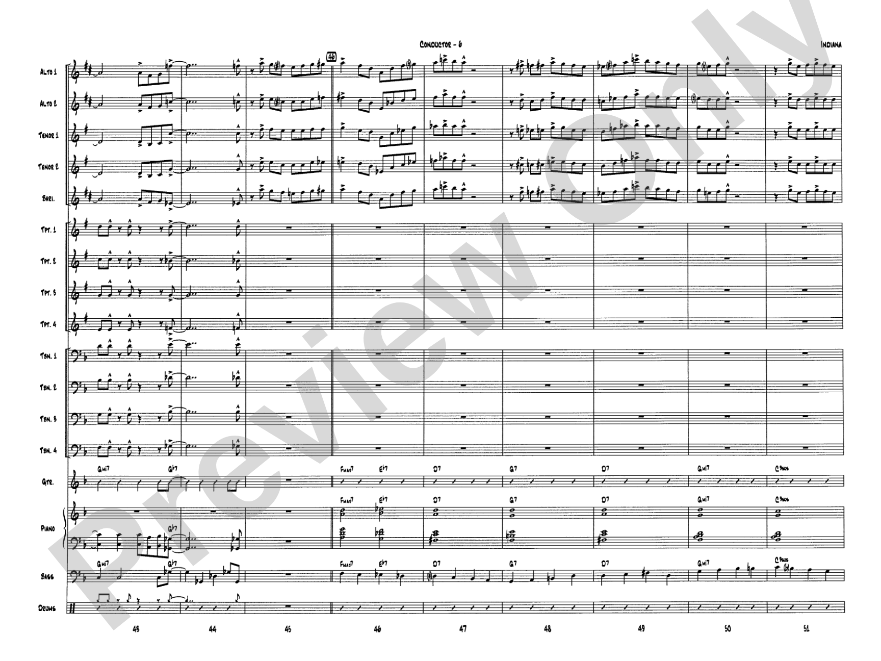 Indiana (Back Home Again in Indiana): Jazz Ensemble Conductor Score & Parts