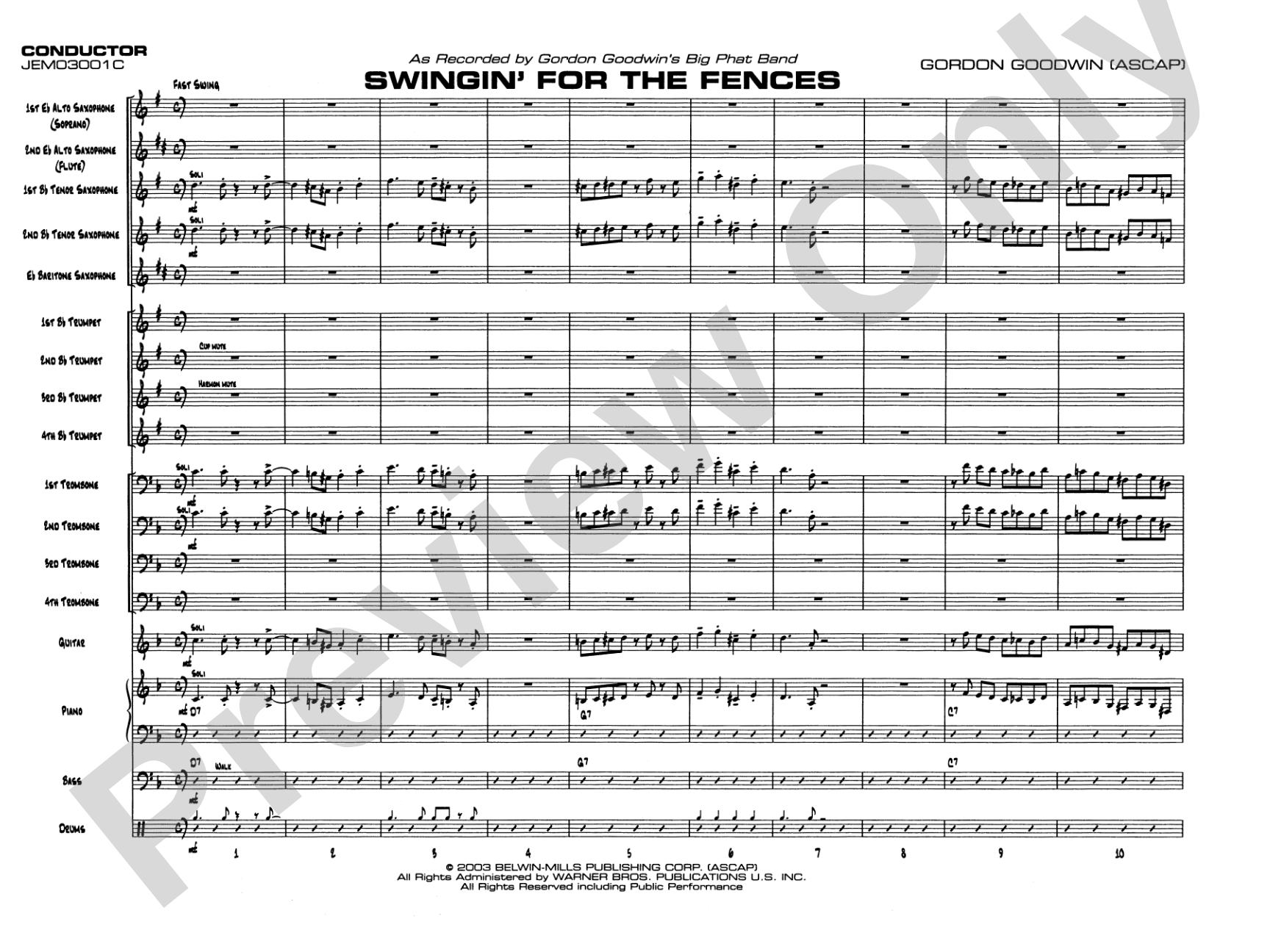 Swingin' for the Fences: Jazz Ensemble Conductor Score & Parts