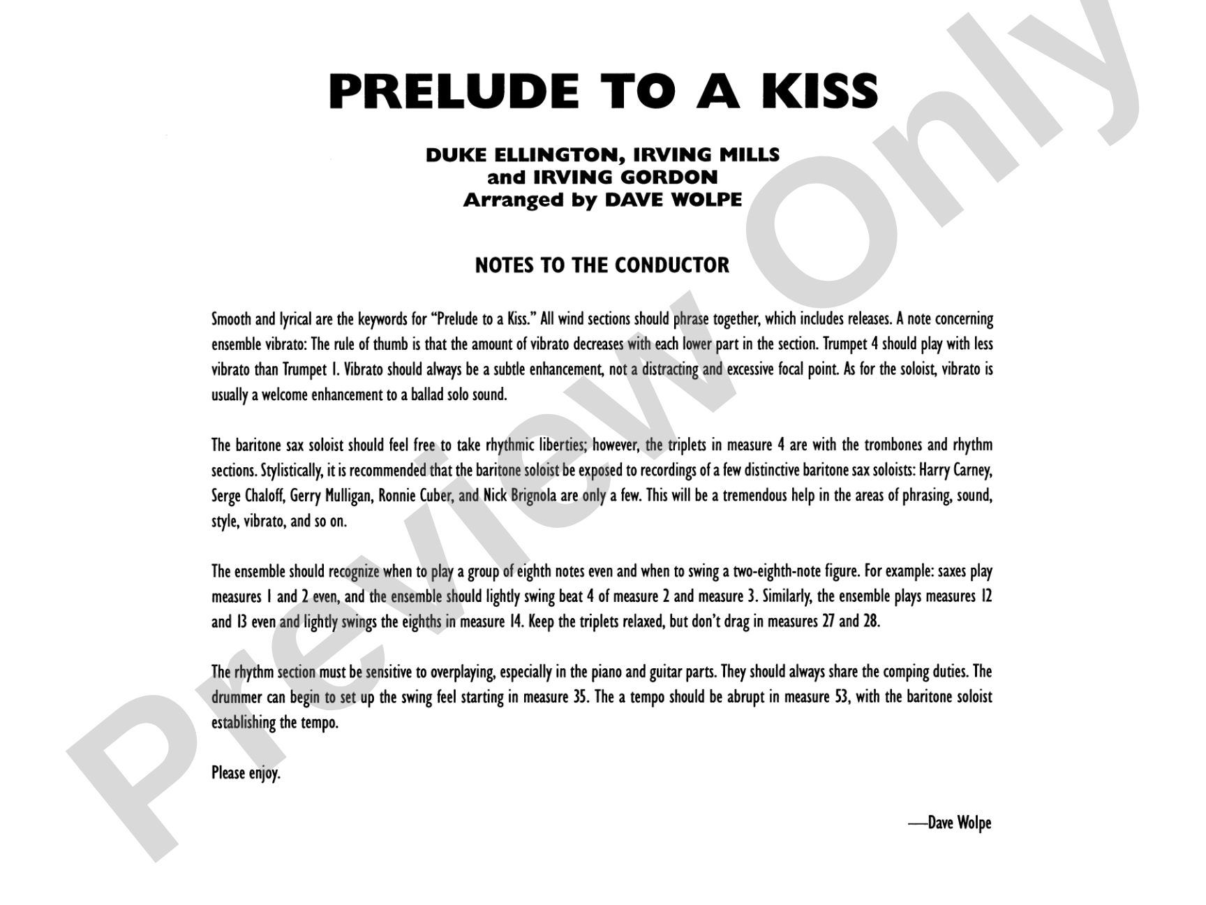 Prelude to a Kiss: Jazz Ensemble Conductor Score & Parts
