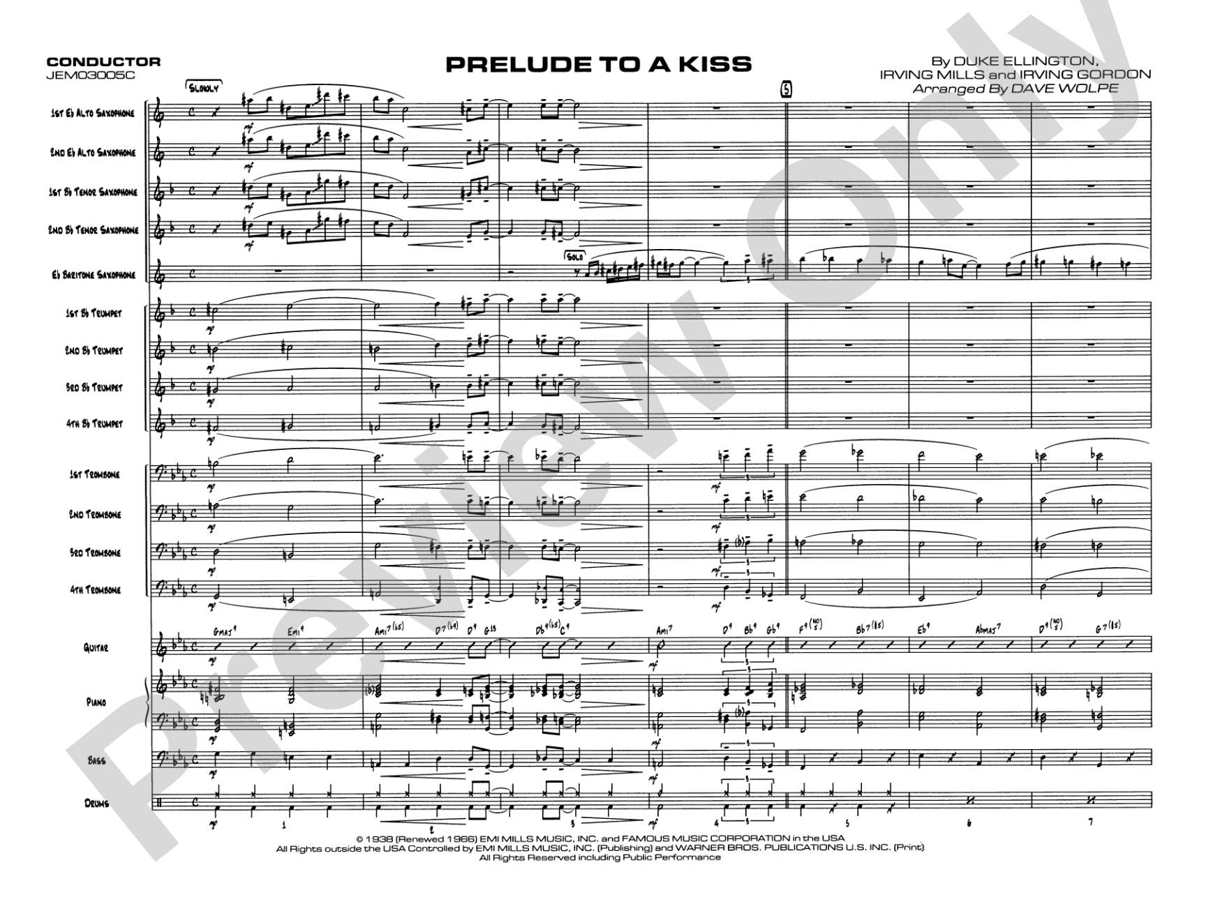 Prelude to a Kiss: Jazz Ensemble Conductor Score & Parts