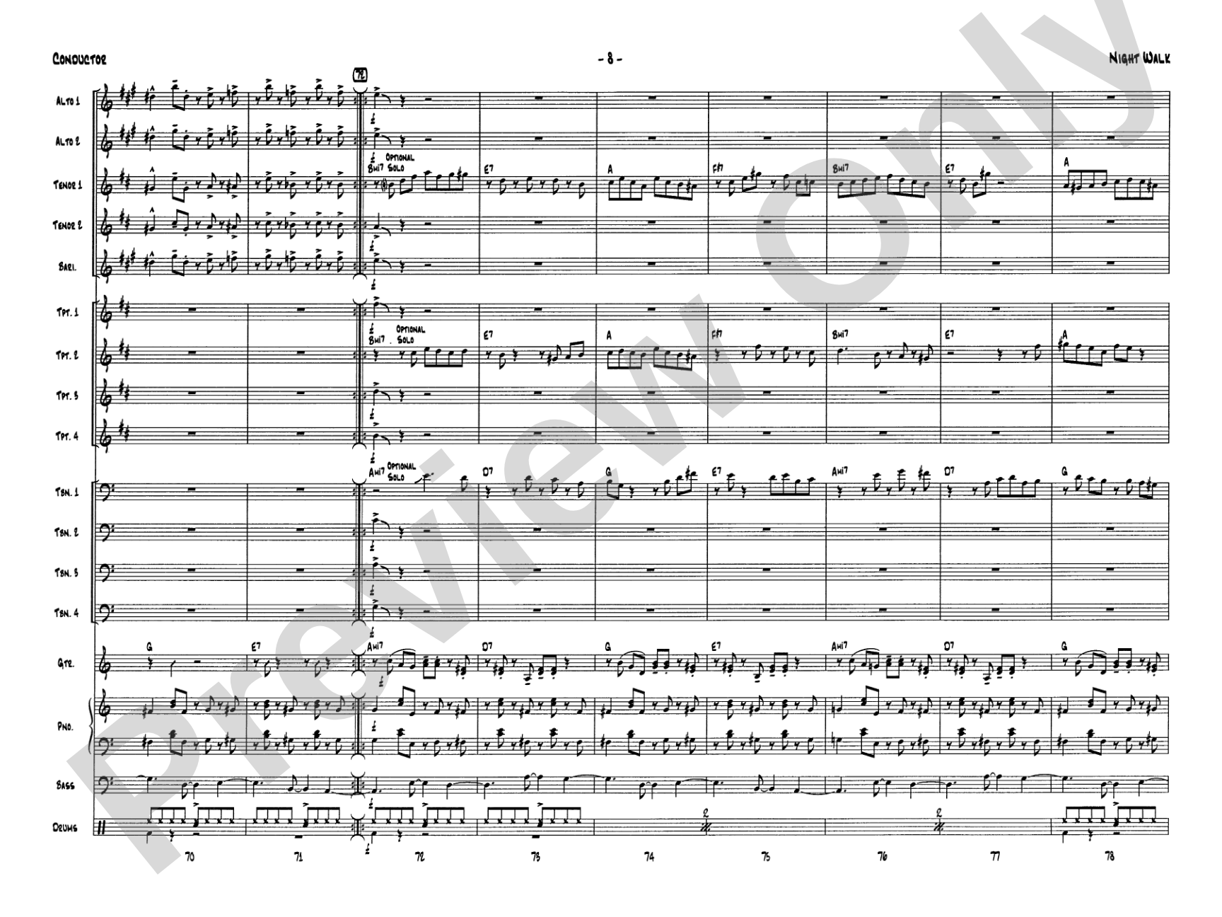 Night Walk: Jazz Ensemble Conductor Score & Parts