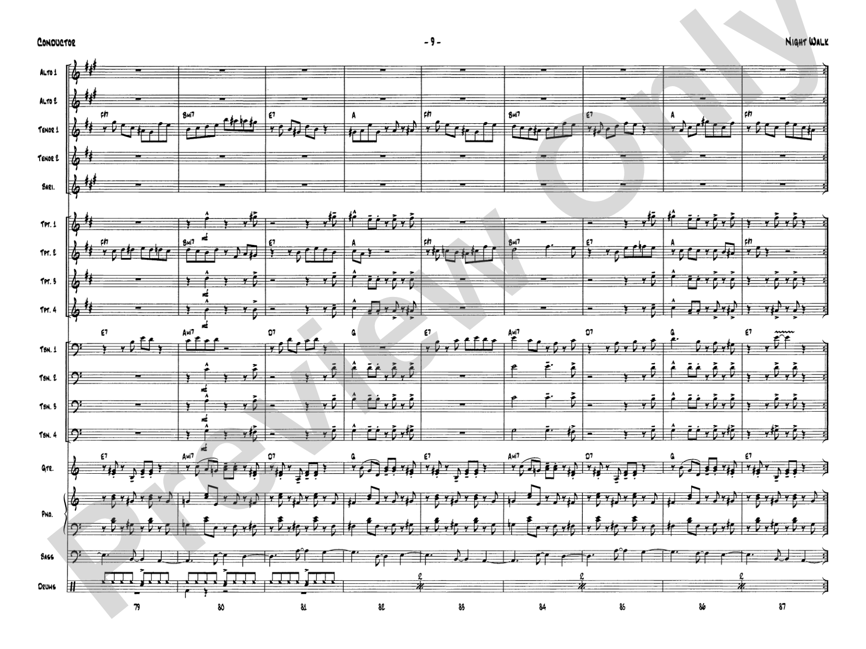 Night Walk: Jazz Ensemble Conductor Score & Parts