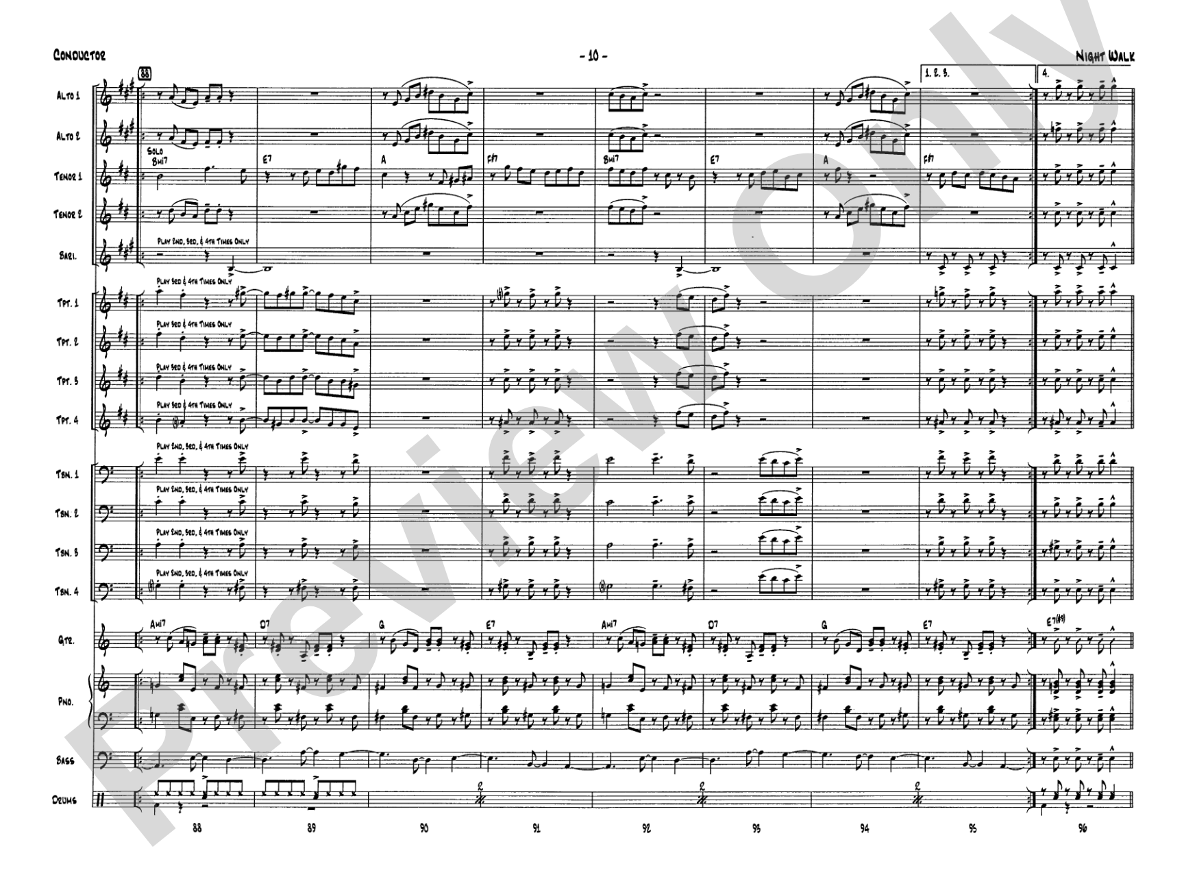 Night Walk: Jazz Ensemble Conductor Score & Parts