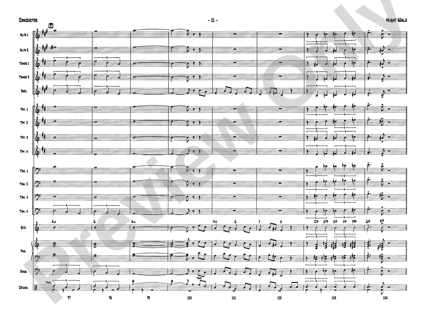 Night Walk: Jazz Ensemble Conductor Score & Parts