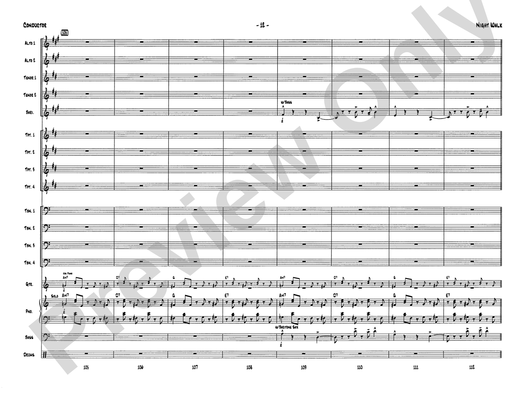 Night Walk: Jazz Ensemble Conductor Score & Parts