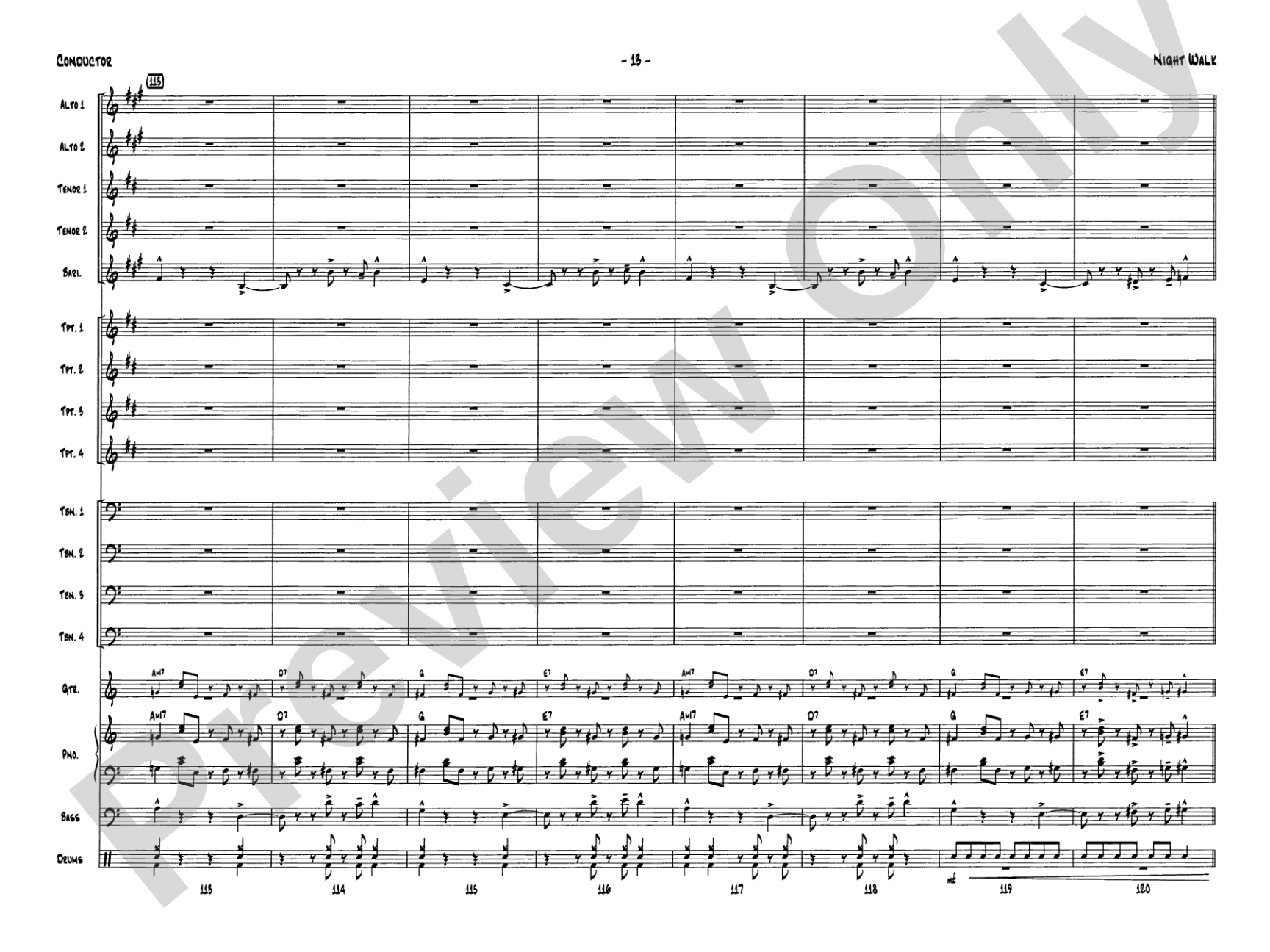 Night Walk: Jazz Ensemble Conductor Score & Parts