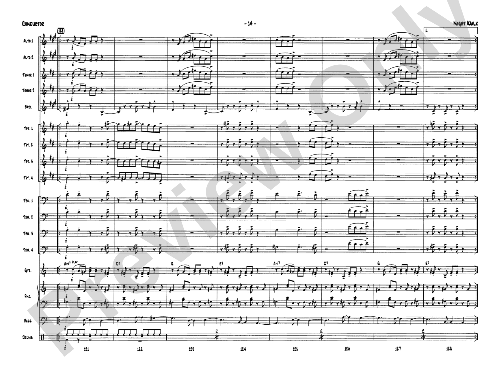 Night Walk: Jazz Ensemble Conductor Score & Parts