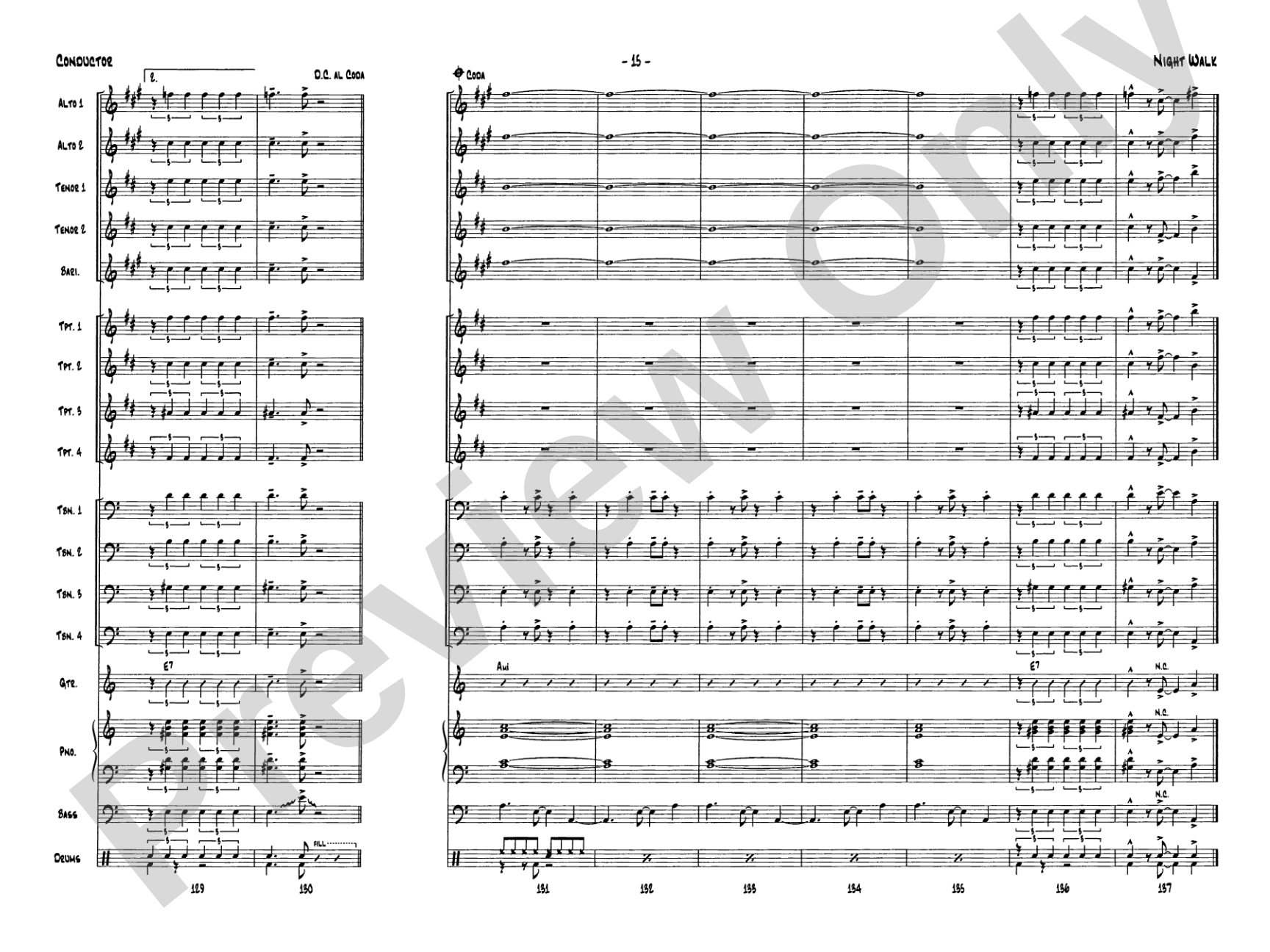 Night Walk: Jazz Ensemble Conductor Score & Parts