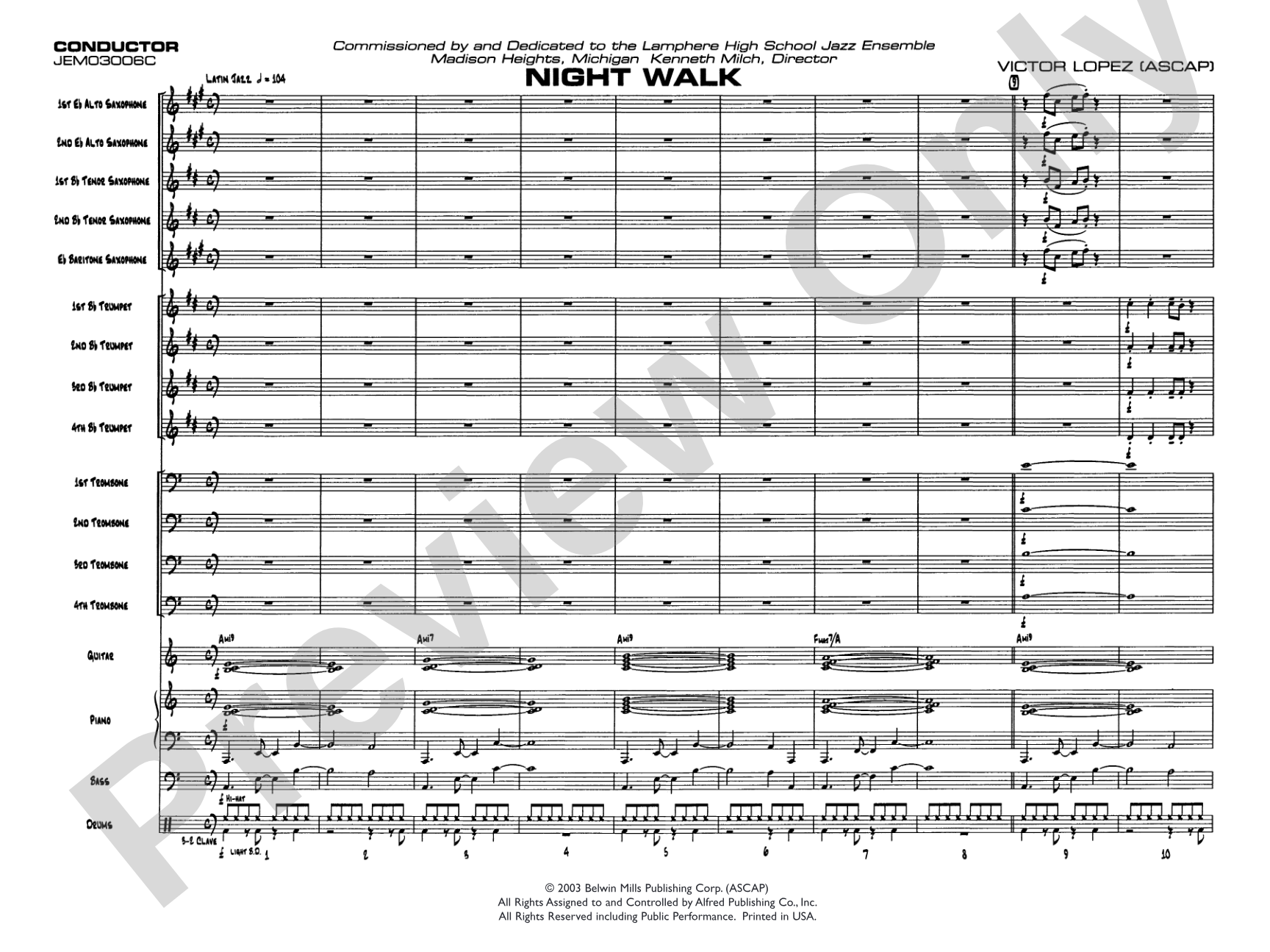 Night Walk: Jazz Ensemble Conductor Score & Parts