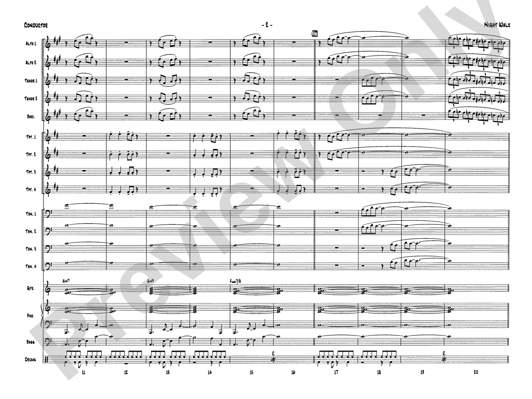 Night Walk: Jazz Ensemble Conductor Score & Parts