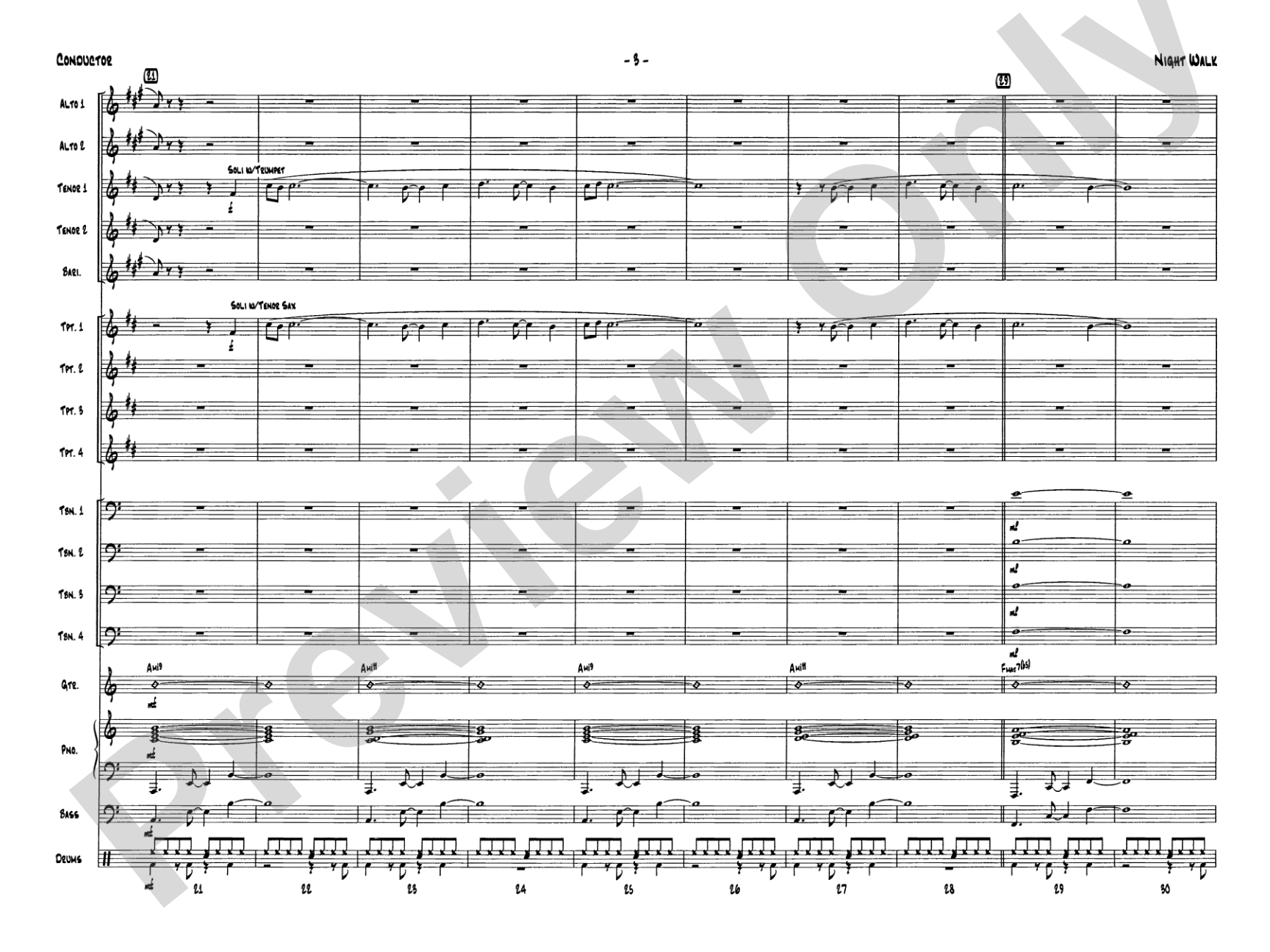 Night Walk: Jazz Ensemble Conductor Score & Parts