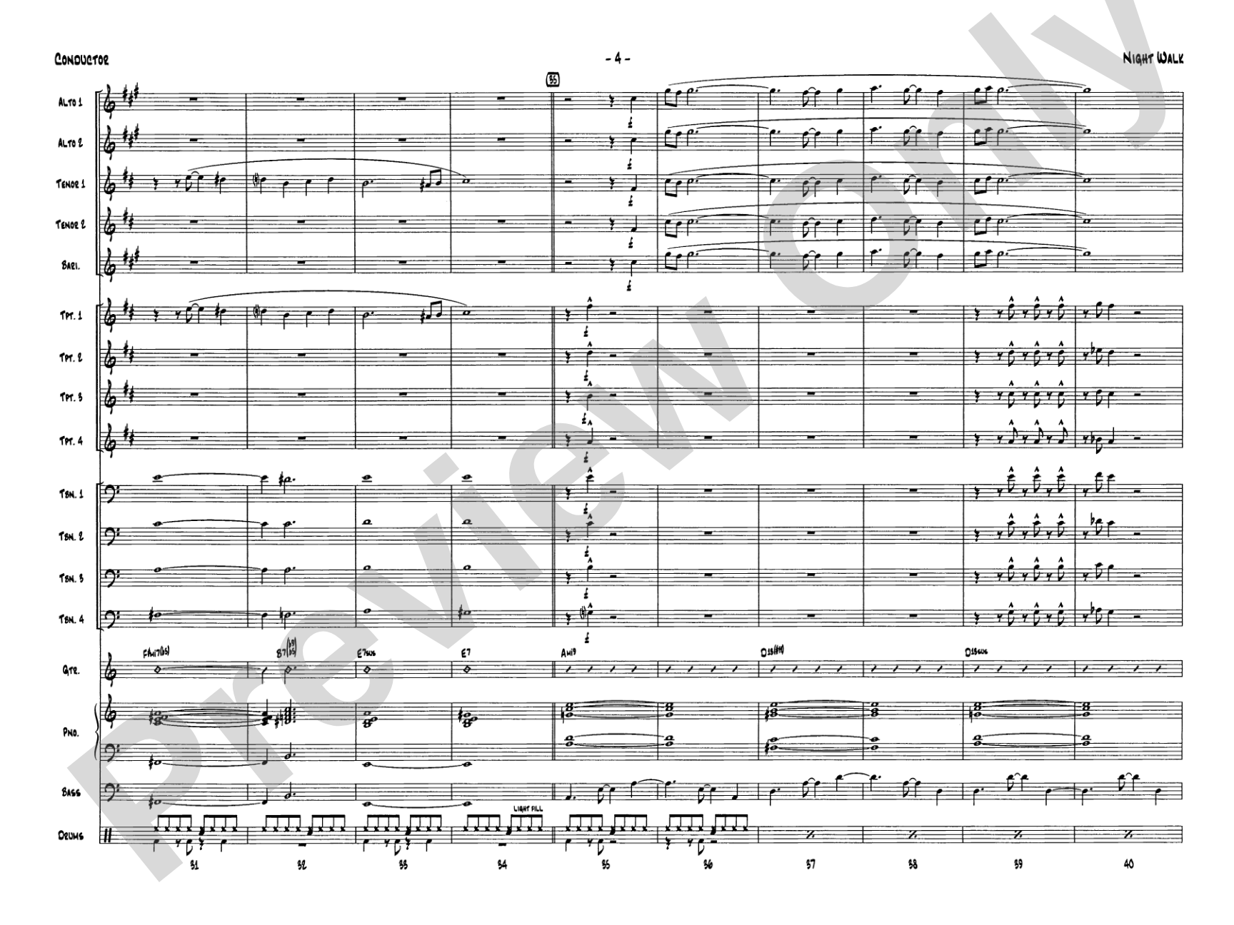 Night Walk: Jazz Ensemble Conductor Score & Parts