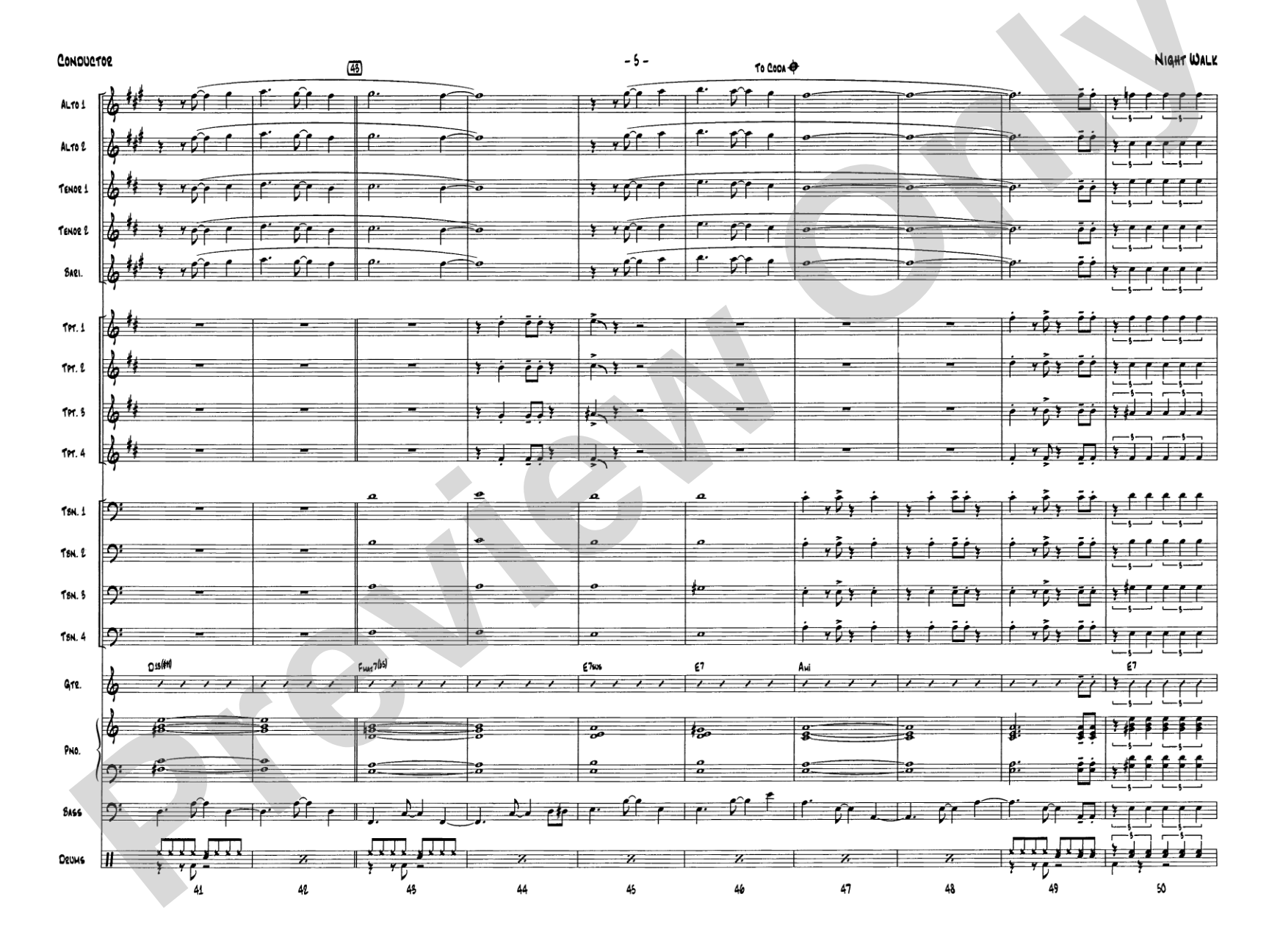 Night Walk: Jazz Ensemble Conductor Score & Parts