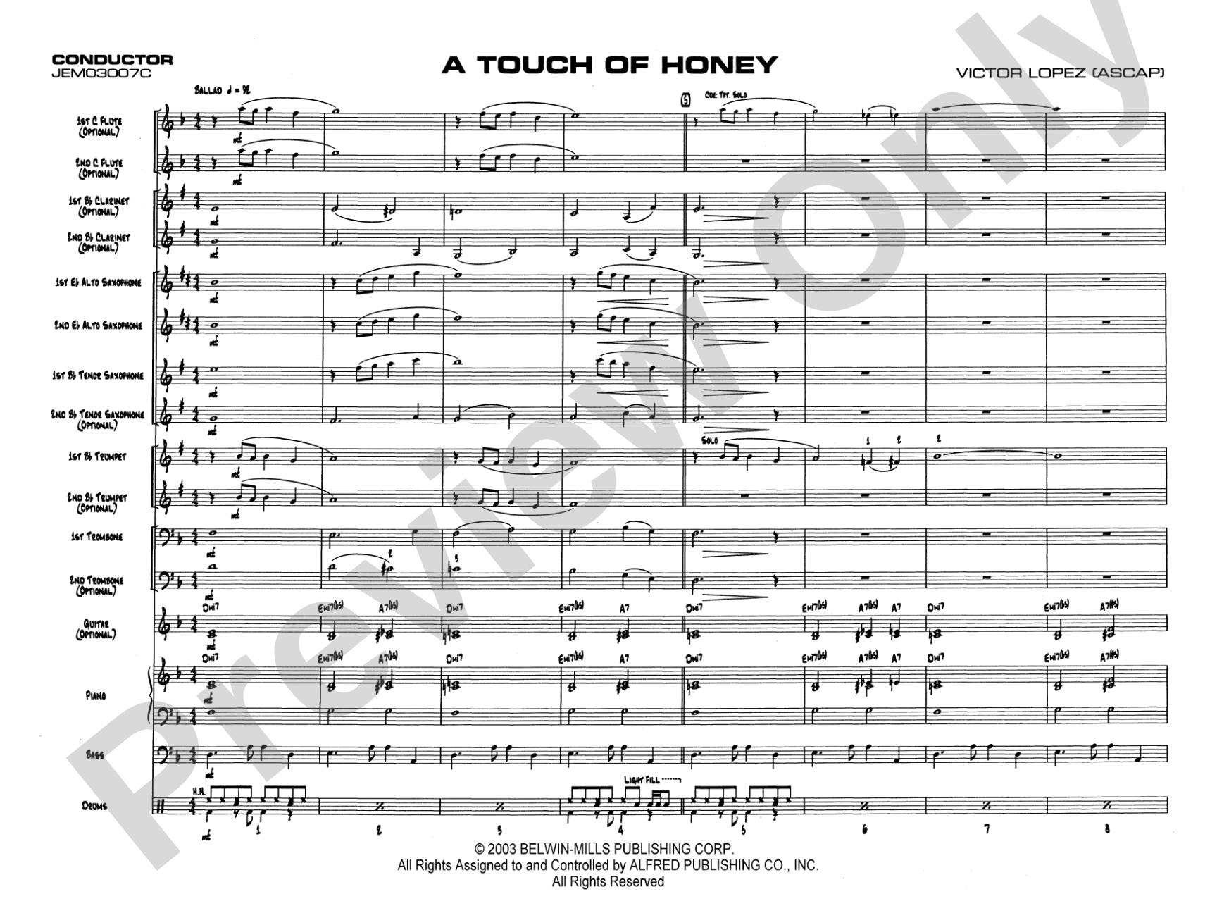 A Touch of Honey: Jazz Ensemble Conductor Score & Parts