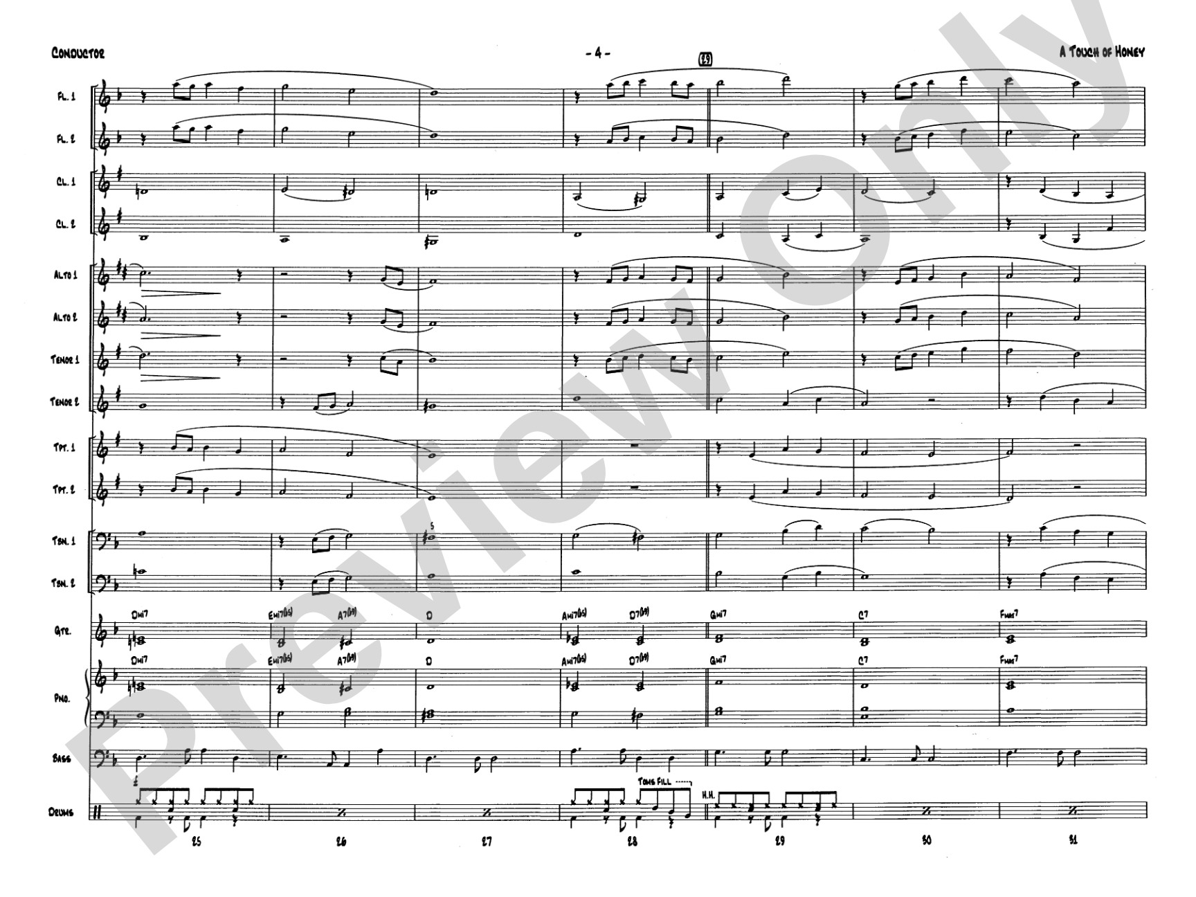 A Touch of Honey: Jazz Ensemble Conductor Score & Parts