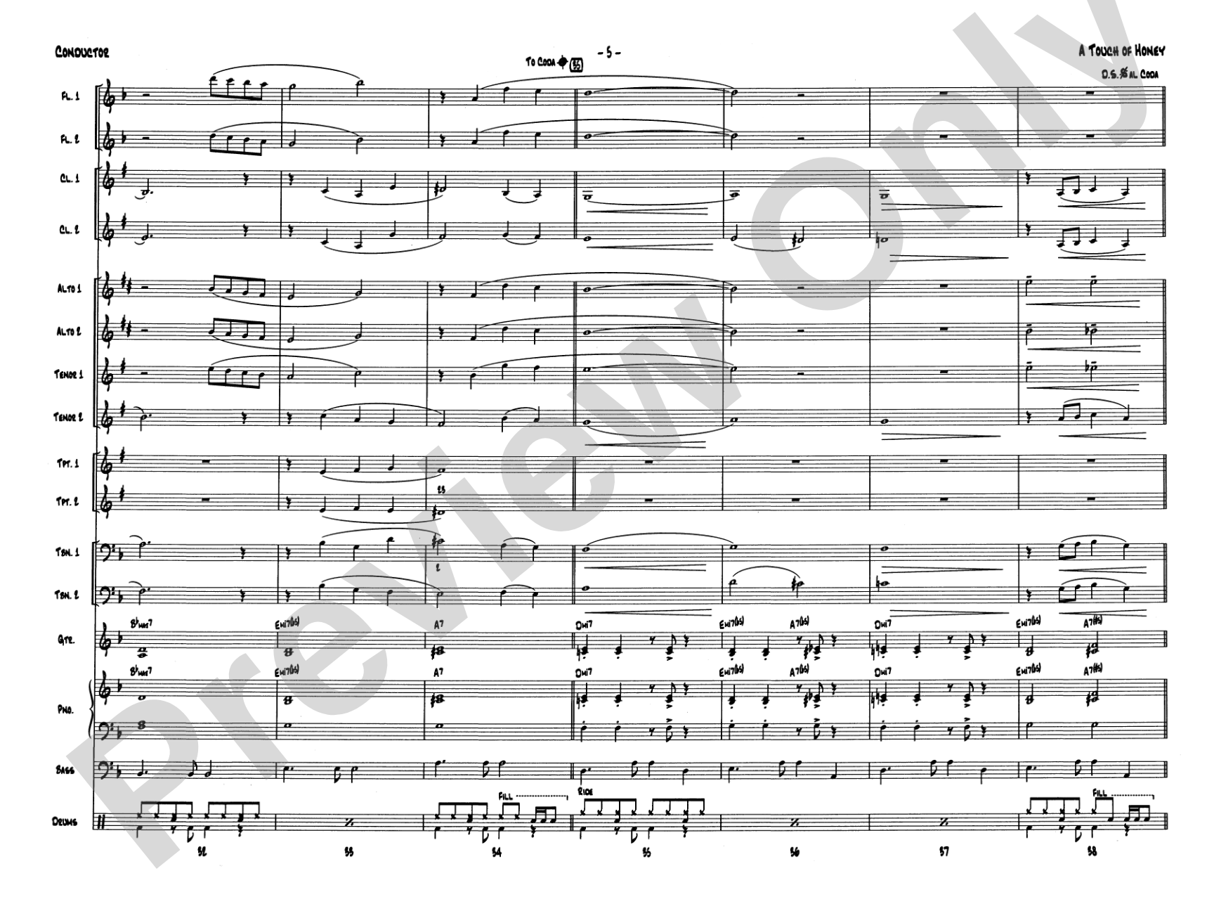 A Touch of Honey: Jazz Ensemble Conductor Score & Parts