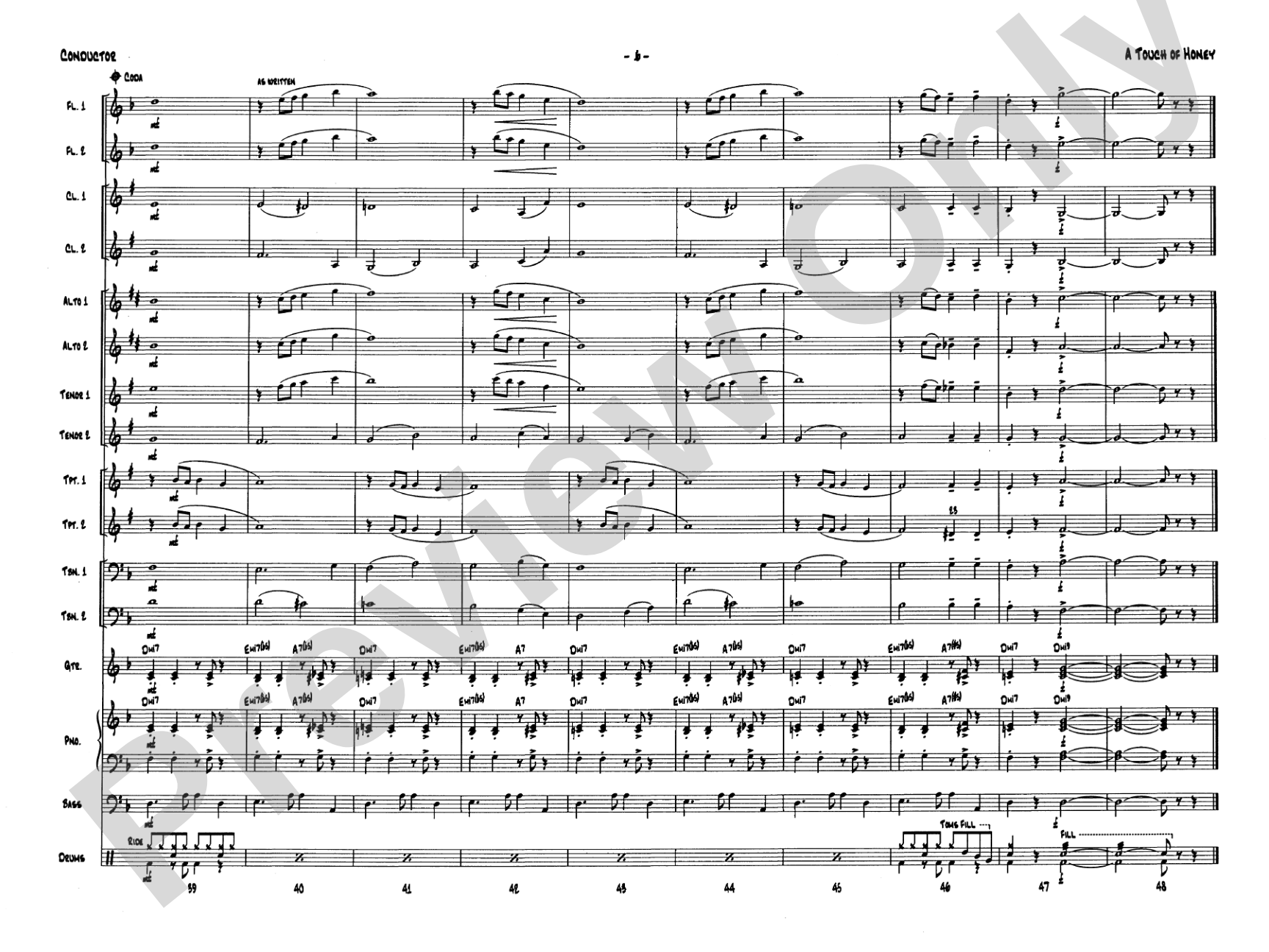 A Touch of Honey: Jazz Ensemble Conductor Score & Parts