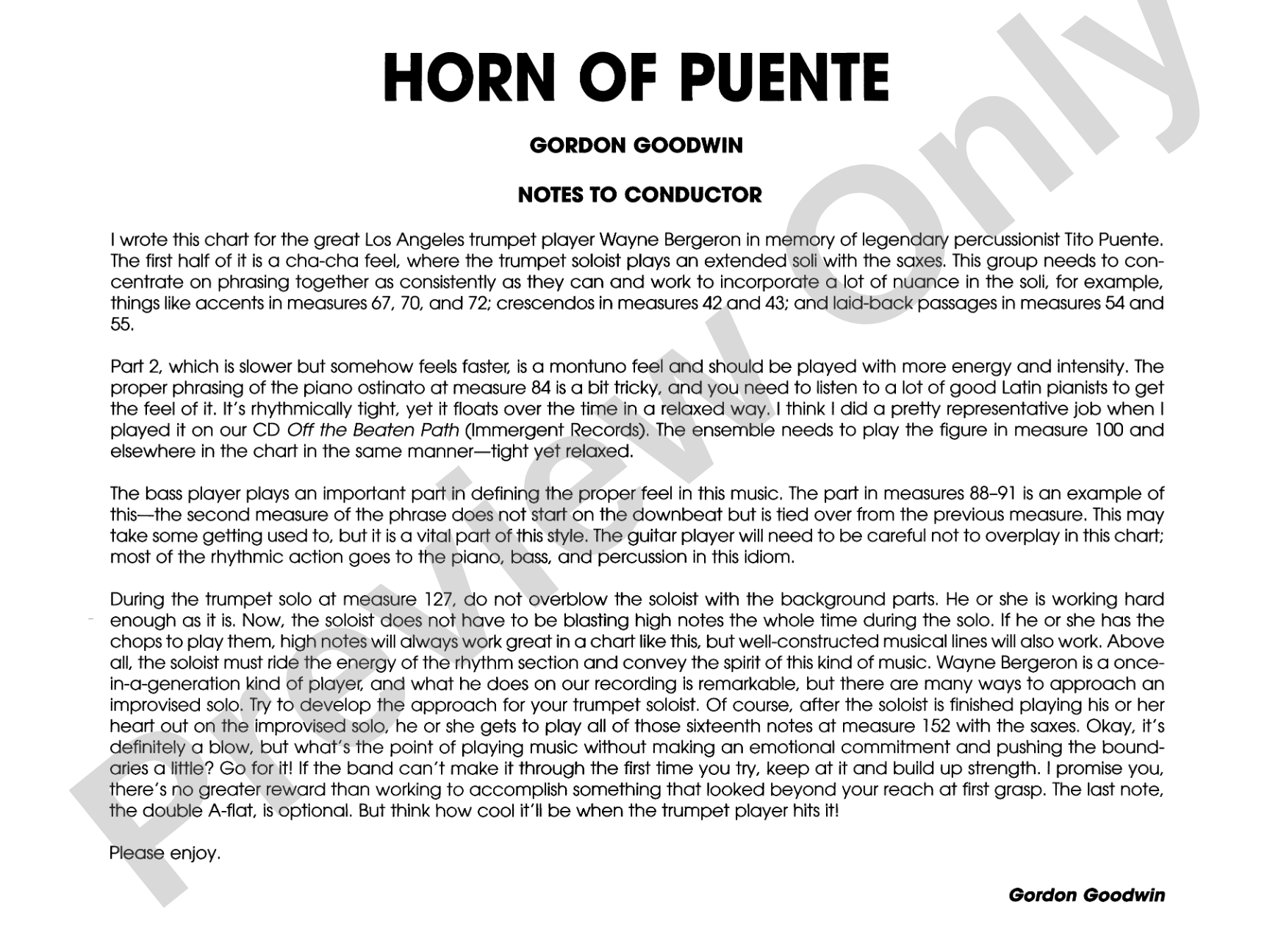 Horn of Puente: Jazz Ensemble Conductor Score & Parts