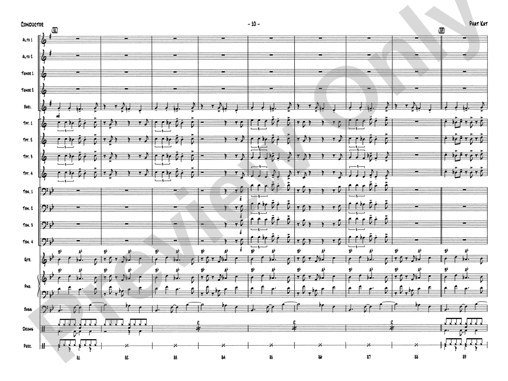 Phat Kat: Jazz Ensemble Conductor Score & Parts