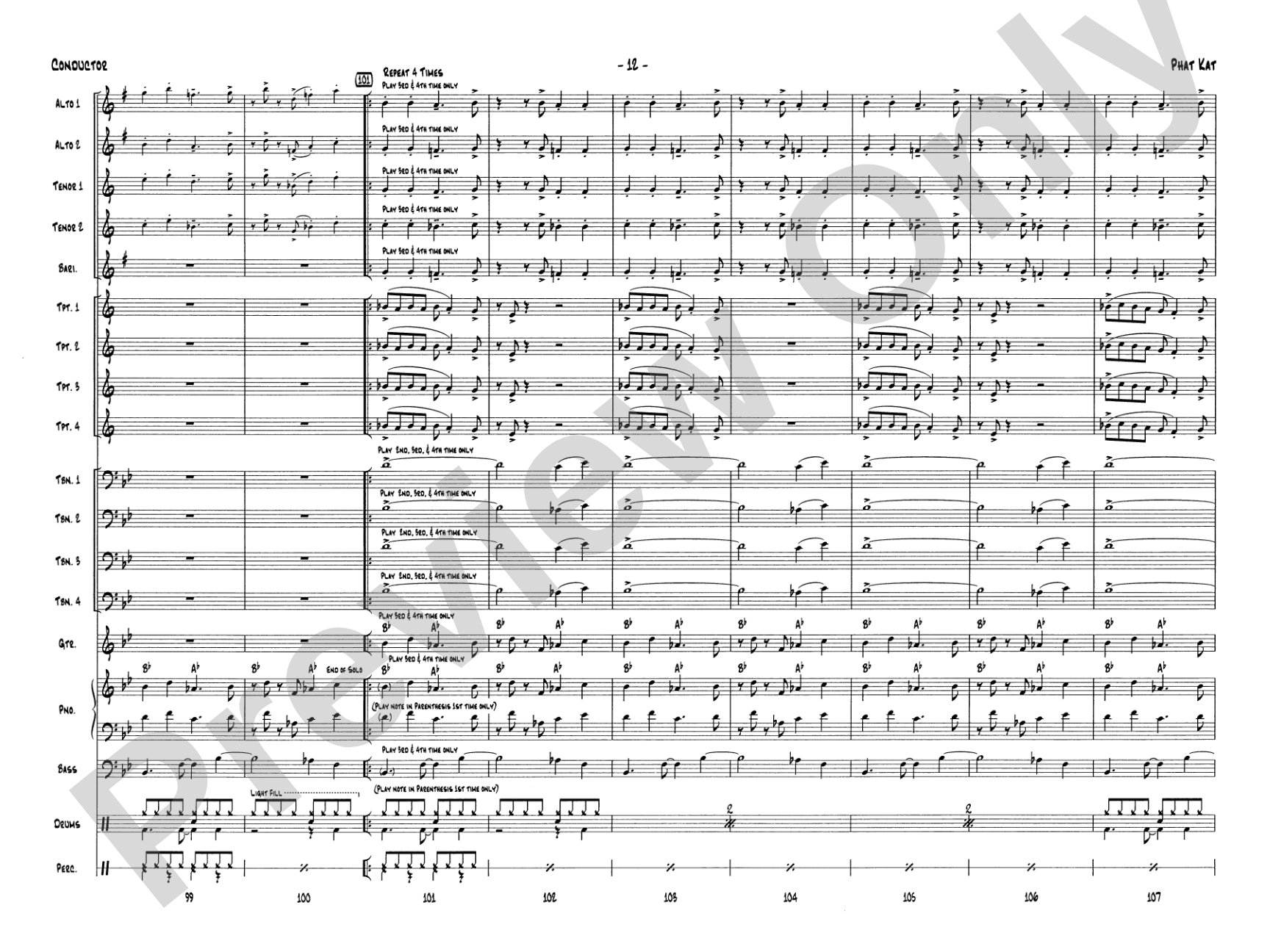 Phat Kat: Jazz Ensemble Conductor Score & Parts
