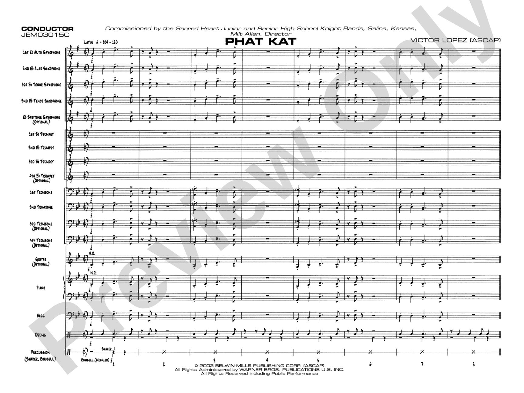 Phat Kat: Jazz Ensemble Conductor Score & Parts
