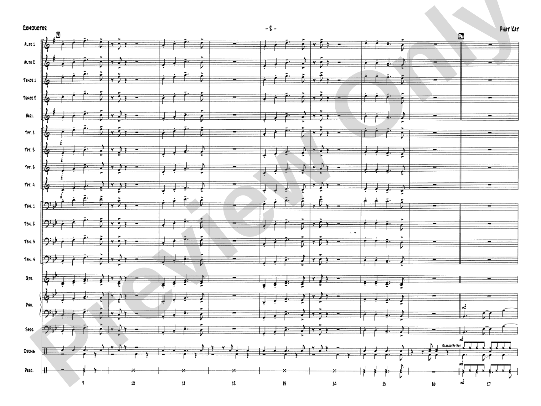 Phat Kat: Jazz Ensemble Conductor Score & Parts