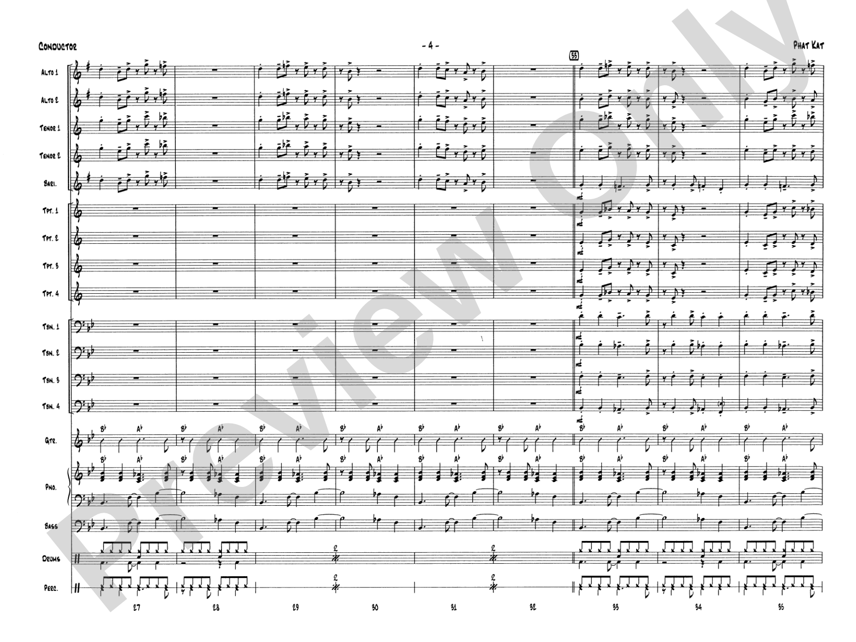 Phat Kat: Jazz Ensemble Conductor Score & Parts