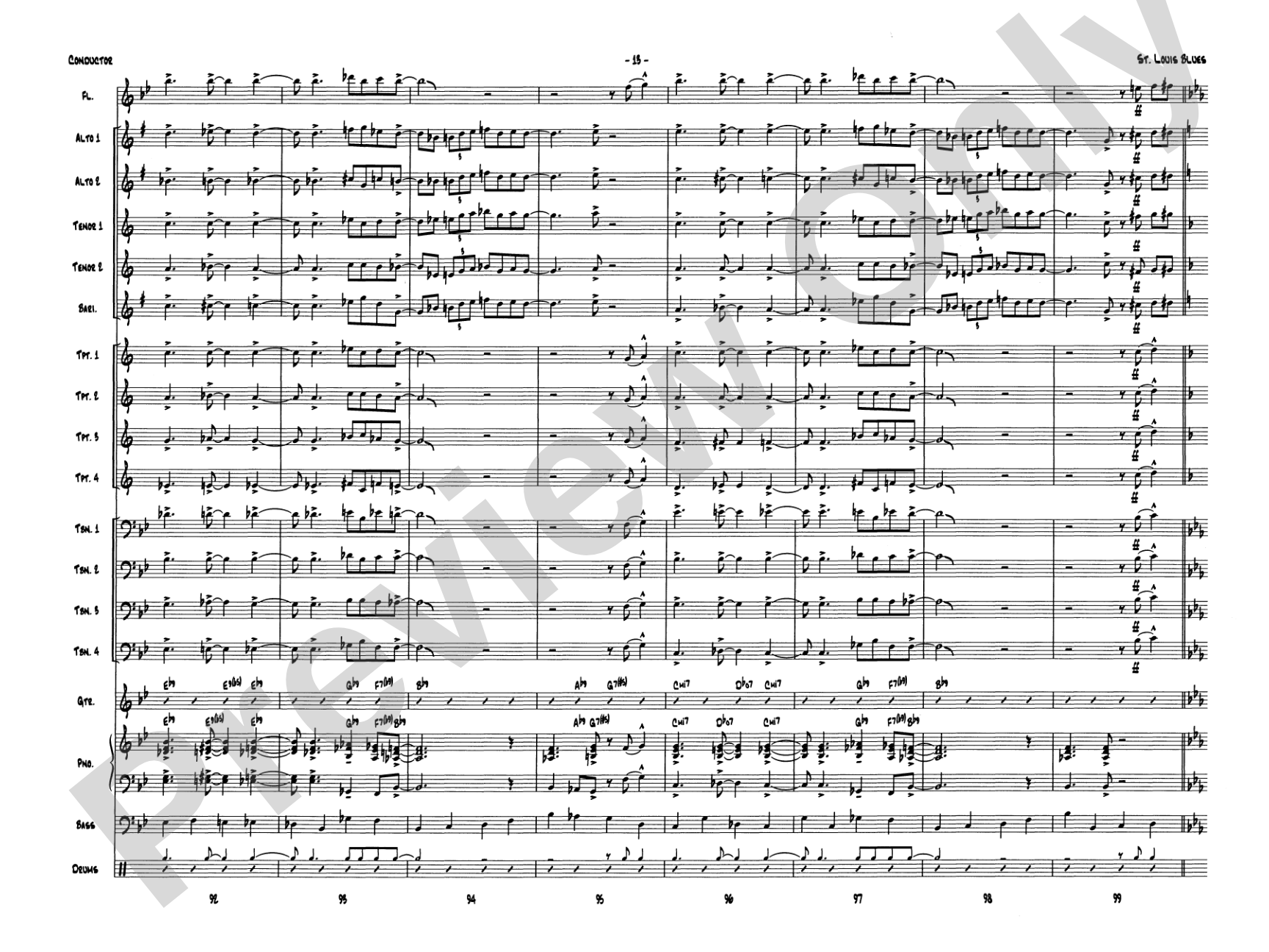 St. Louis Blues: Jazz Ensemble Conductor Score & Parts