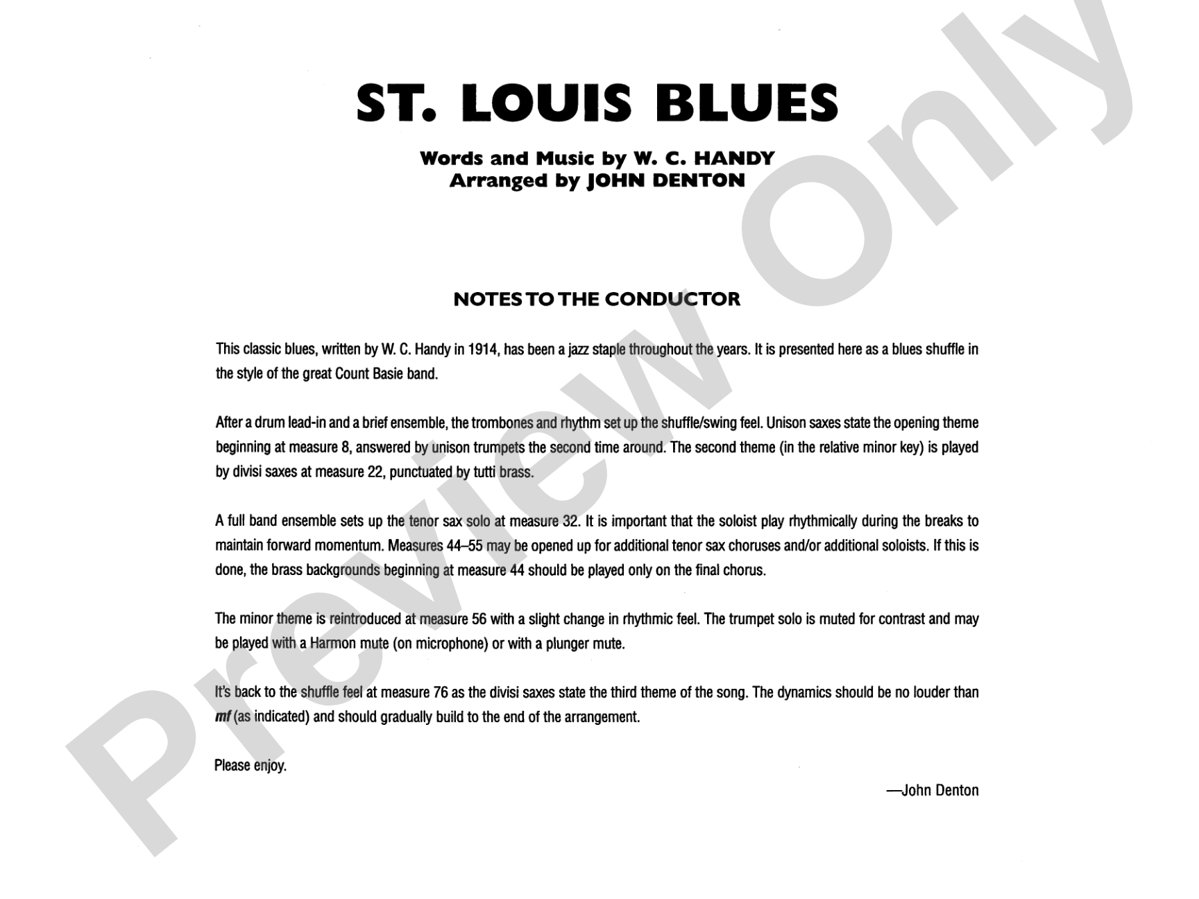St. Louis Blues: Jazz Ensemble Conductor Score & Parts