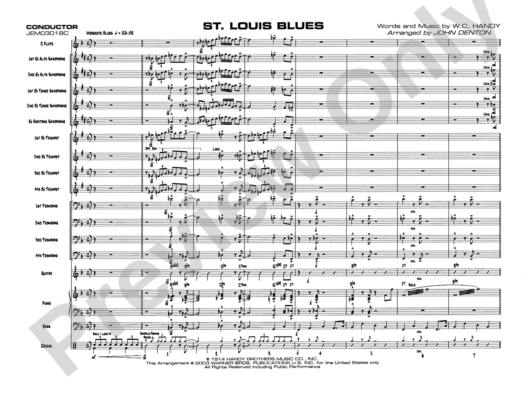 St. Louis Blues: Jazz Ensemble Conductor Score & Parts