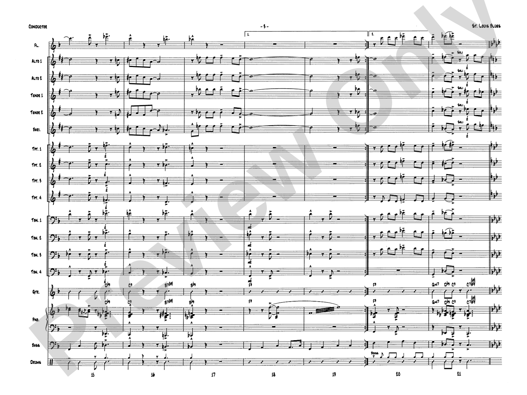 St. Louis Blues: Jazz Ensemble Conductor Score & Parts