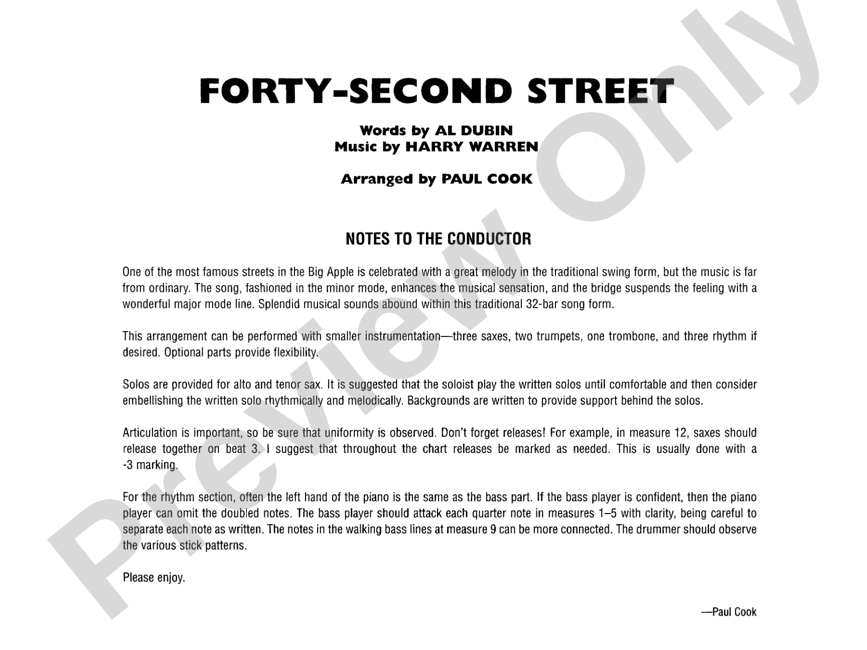 Forty-Second Street: Jazz Ensemble Conductor Score & Parts