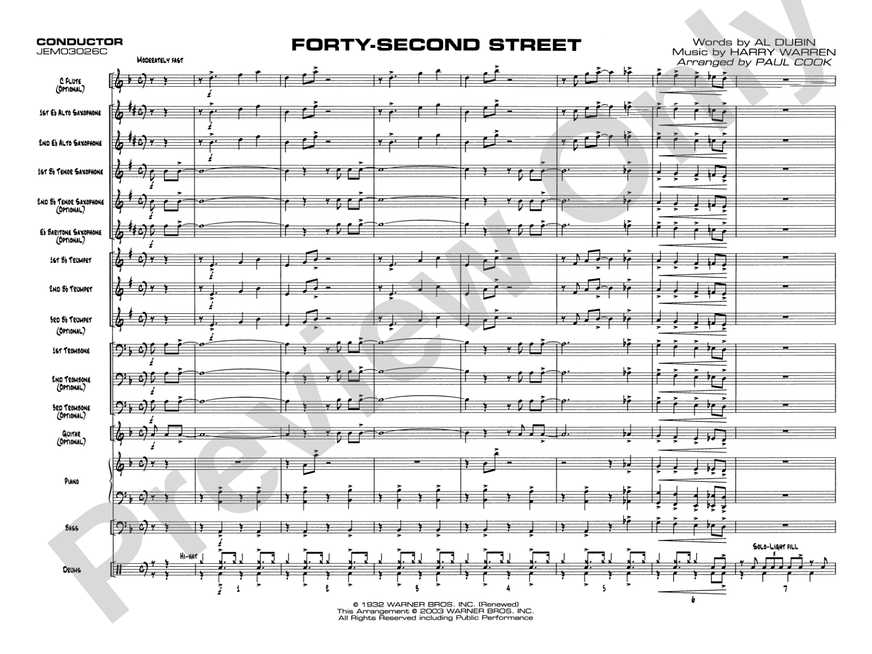 Forty-Second Street: Jazz Ensemble Conductor Score & Parts