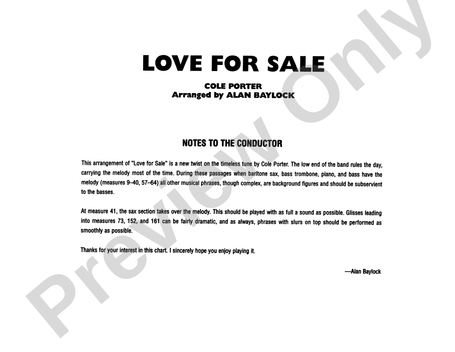 Love for Sale: Jazz Ensemble Conductor Score & Parts
