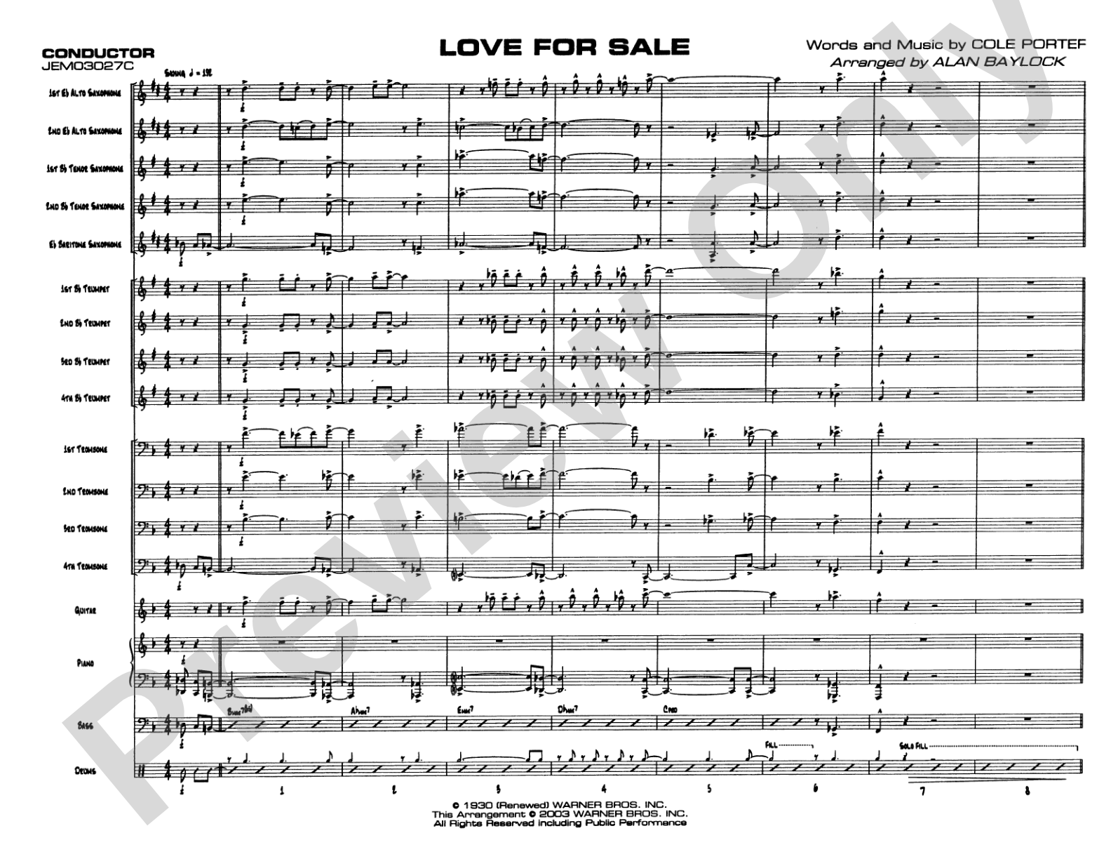 Love for Sale: Jazz Ensemble Conductor Score & Parts