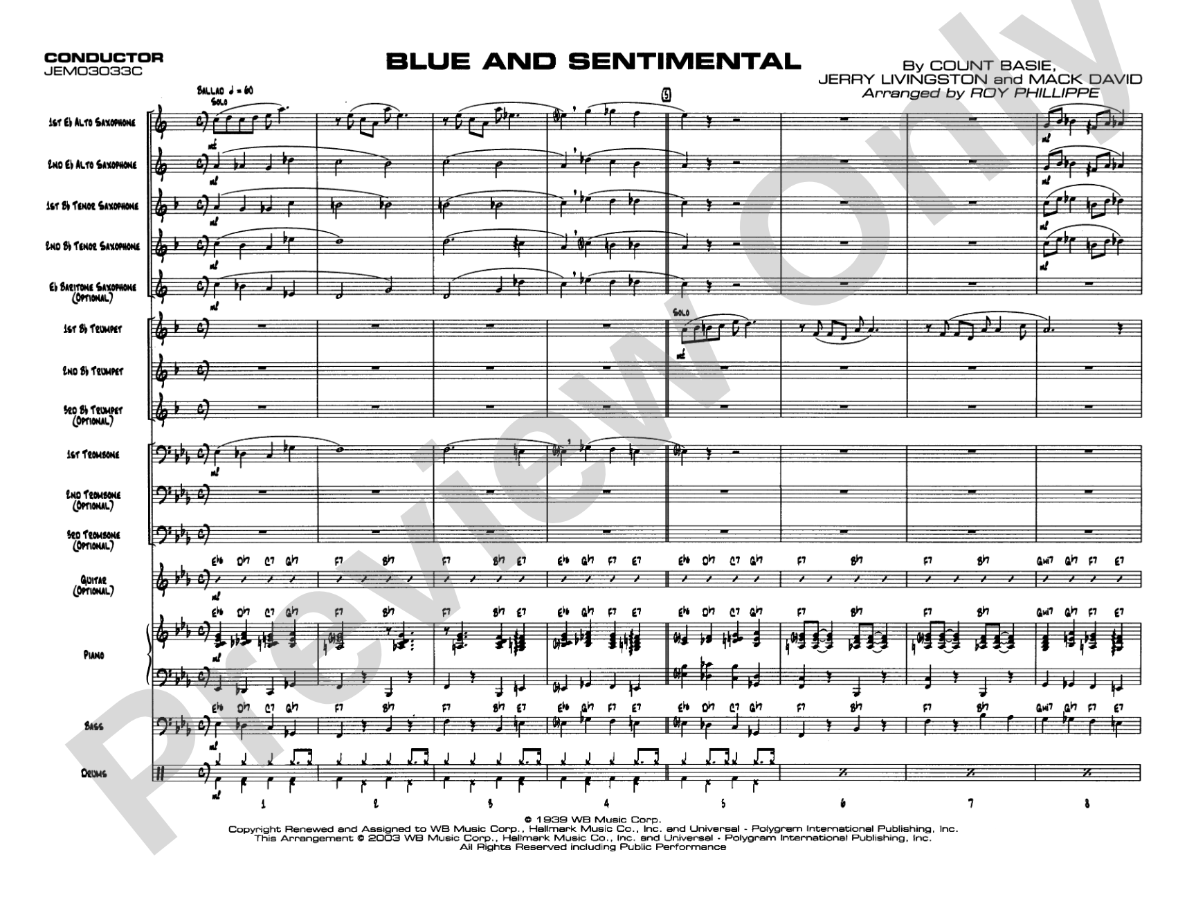 Blue and Sentimental: Jazz Ensemble Conductor Score & Parts