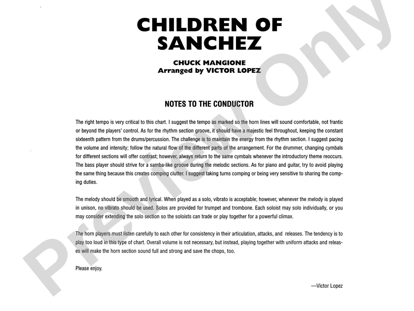 Children of Sanchez: Jazz Ensemble Conductor Score & Parts