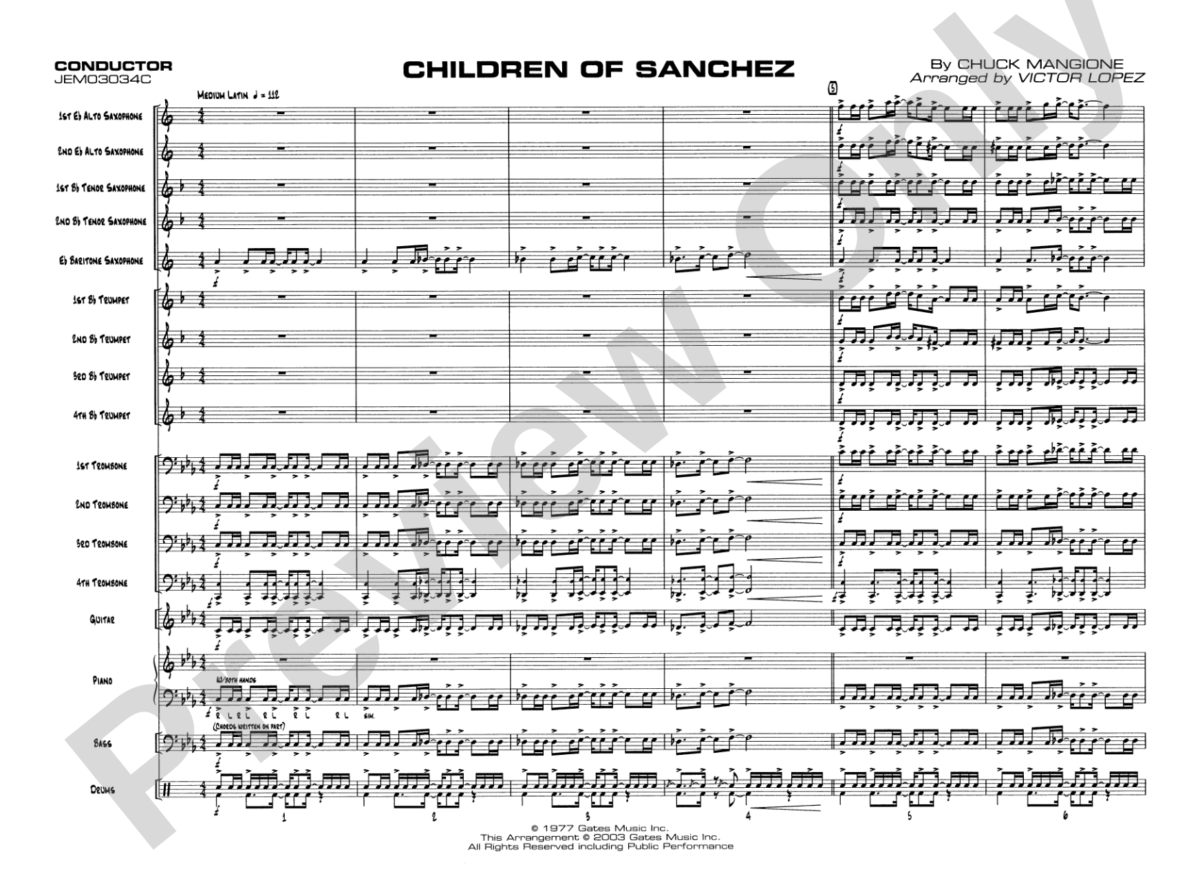Children of Sanchez: Jazz Ensemble Conductor Score & Parts