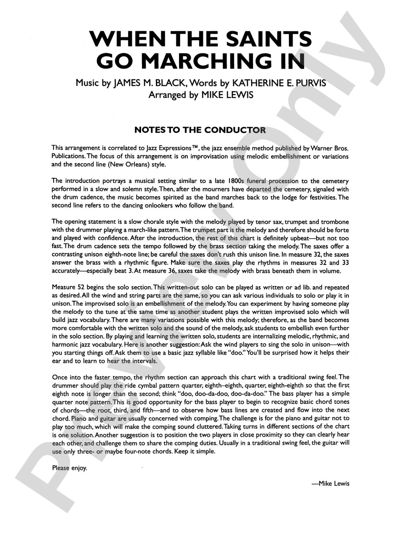 When the Saints Go Marching In: Score