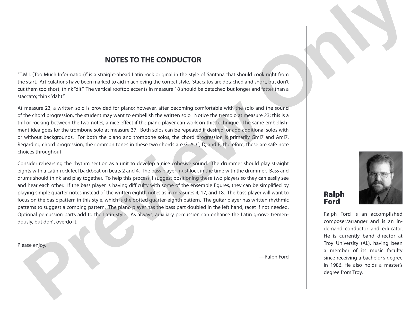 T.M.I. (Too Much Information): Jazz Ensemble Conductor Score & Parts